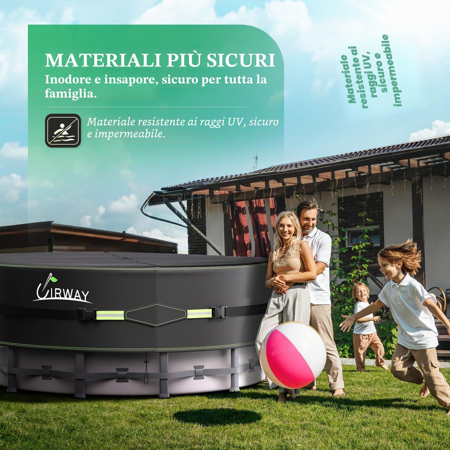UIRWAY Copertura piscina, 305cm, rotonda, invernale, fuori terra | Strisce riflettenti, corda d'attacco, chiodi luminosi, installazione stabile e facile