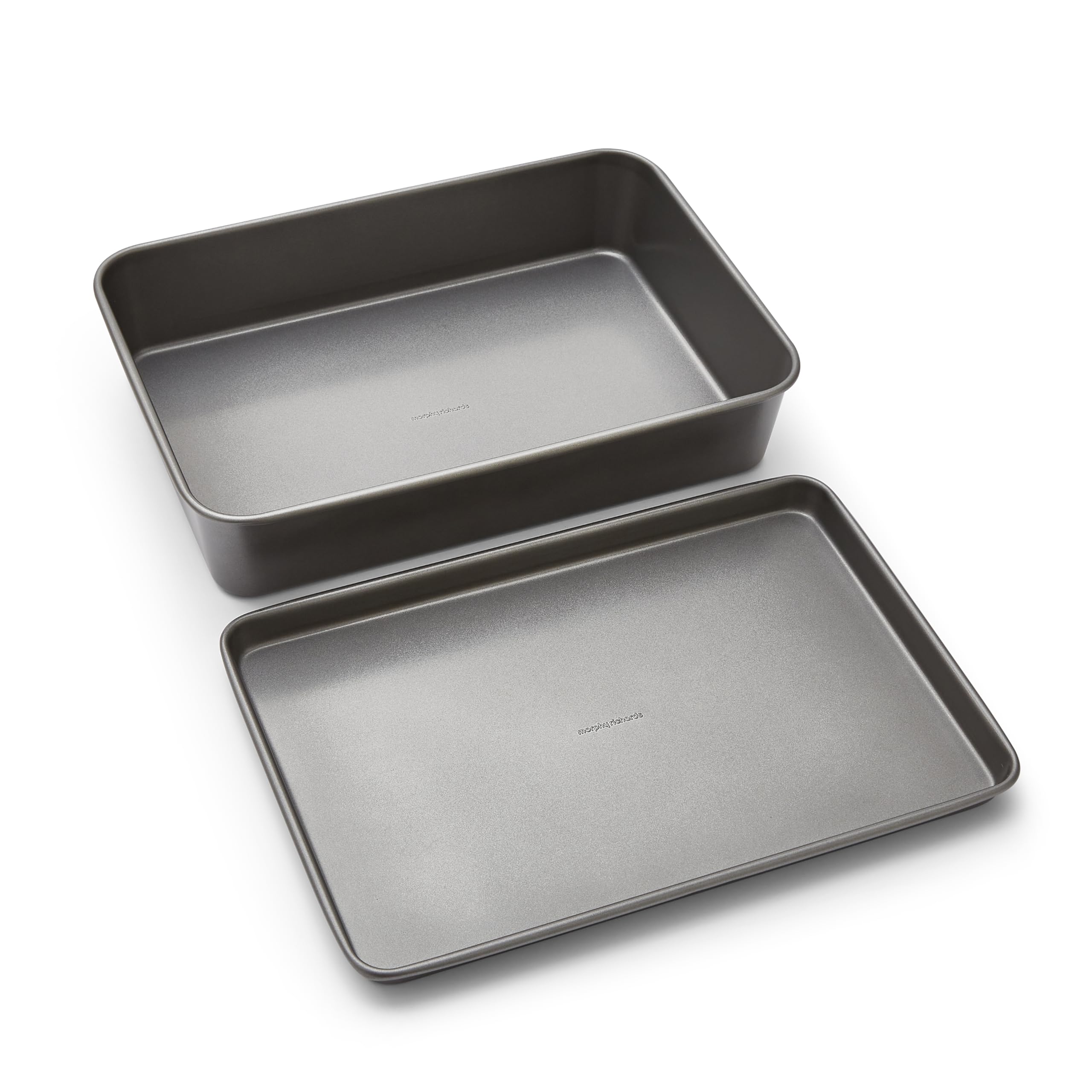 Morphy Richards Oven Tray and Roasting Tin Set, 15x10 & 15x11, Heavy Duty Carbon Steel | Non-Stick, Textured Base | Oven, Dishwasher & Freezer Safe | Ideal for Family Roasts | 849003