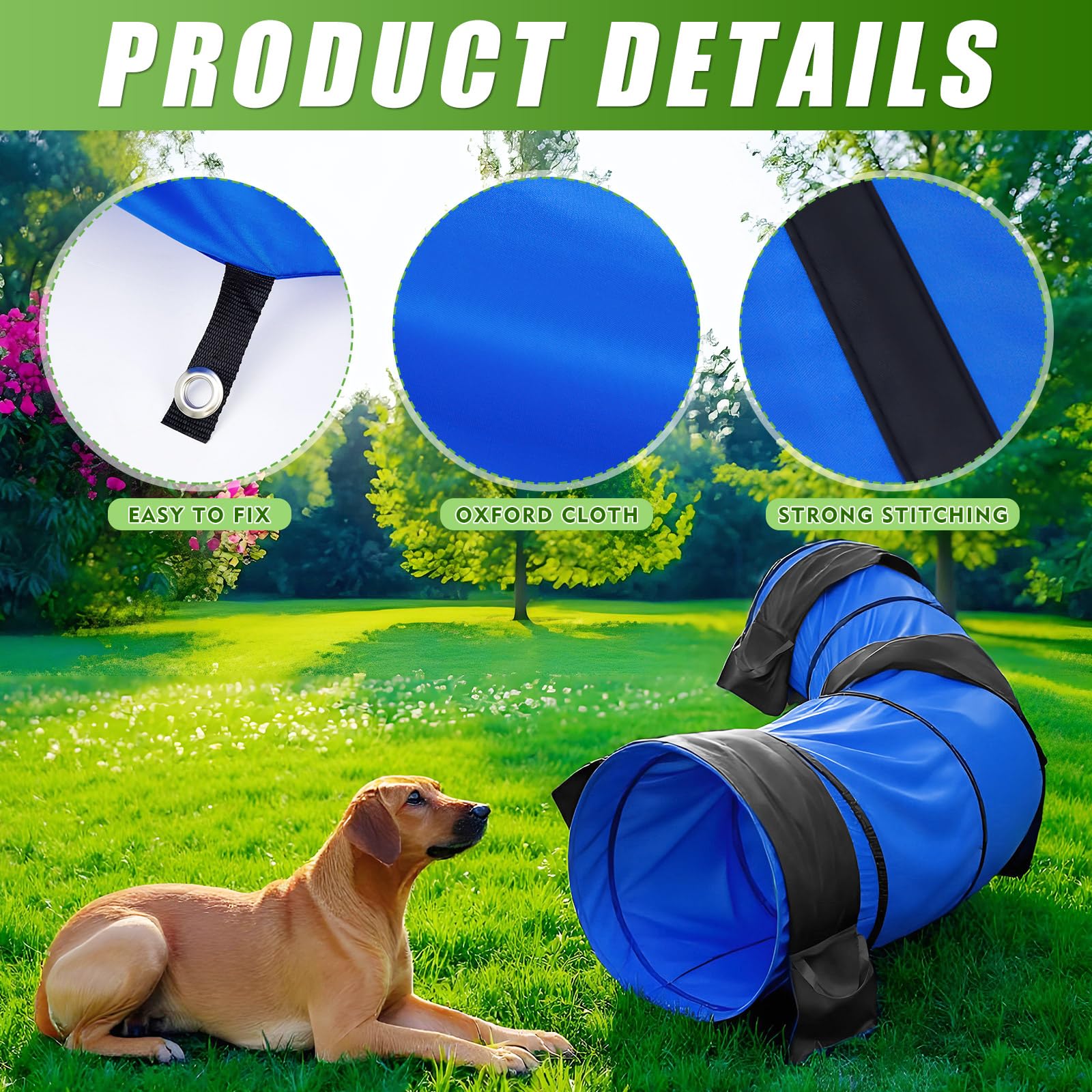 28 in 18 Foot Blue Extra Large Dog Agility Tunnel with Sandbags Dogs Agility Training Equipment Tunnel with 4 Pack Sandbags Carry Bag and 4 Ground Spikes for All Medium and Large Dogs - image 3