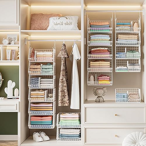 Miniatura 4 de Colgador de armario colgante de 6 niveles con divisores, colgador de almacenamiento plegable de gran tamaño, estante de alambre para armario con 5