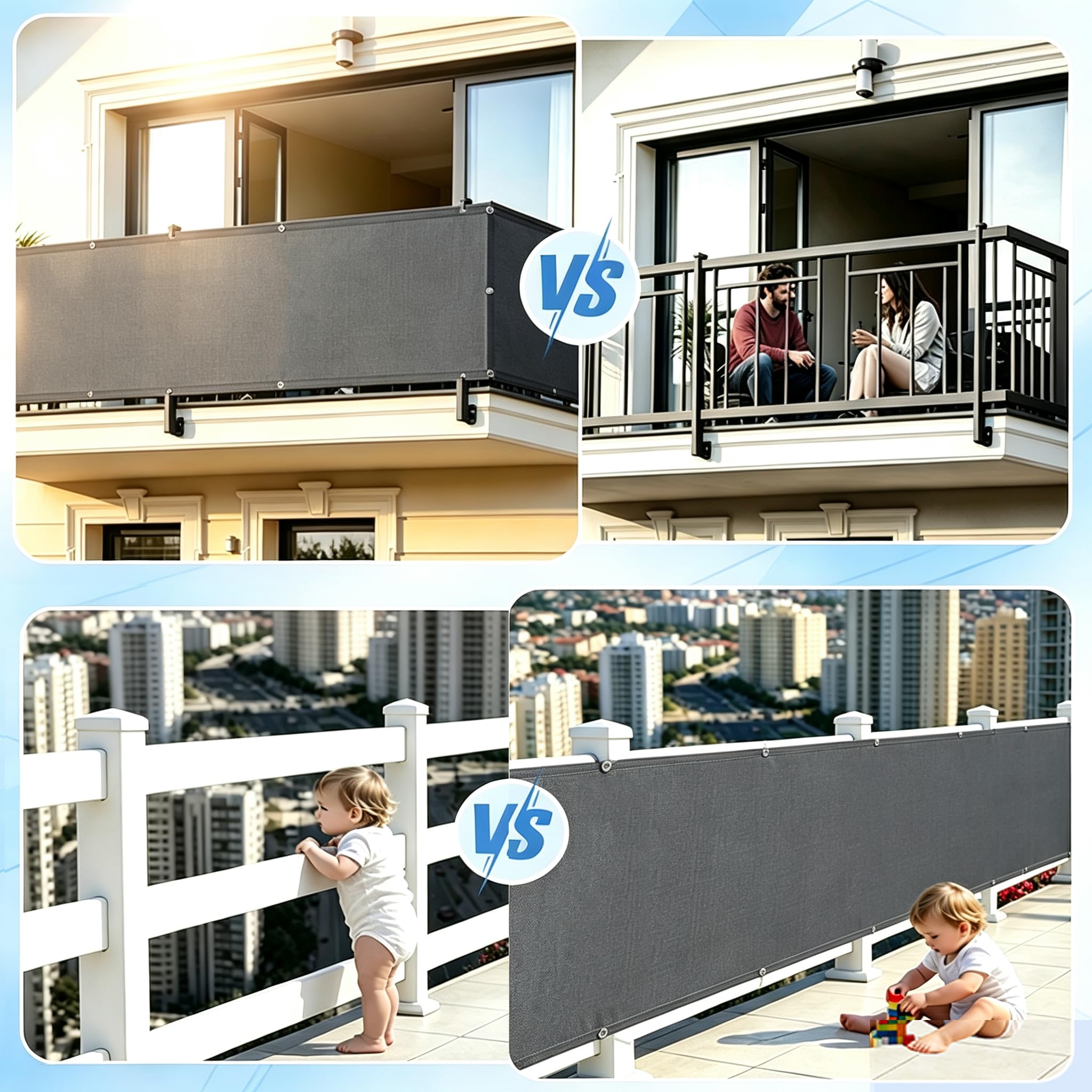 Balkon Sichtschutz 125x650cm Balkonbespannung Blickdicht, Wetterfest und UV-Schutz Balkonverkleidung Balkonbespannung ohne Bohren für Zaun Garten Swimming Pool mit Kabelbinder, Anthrazit