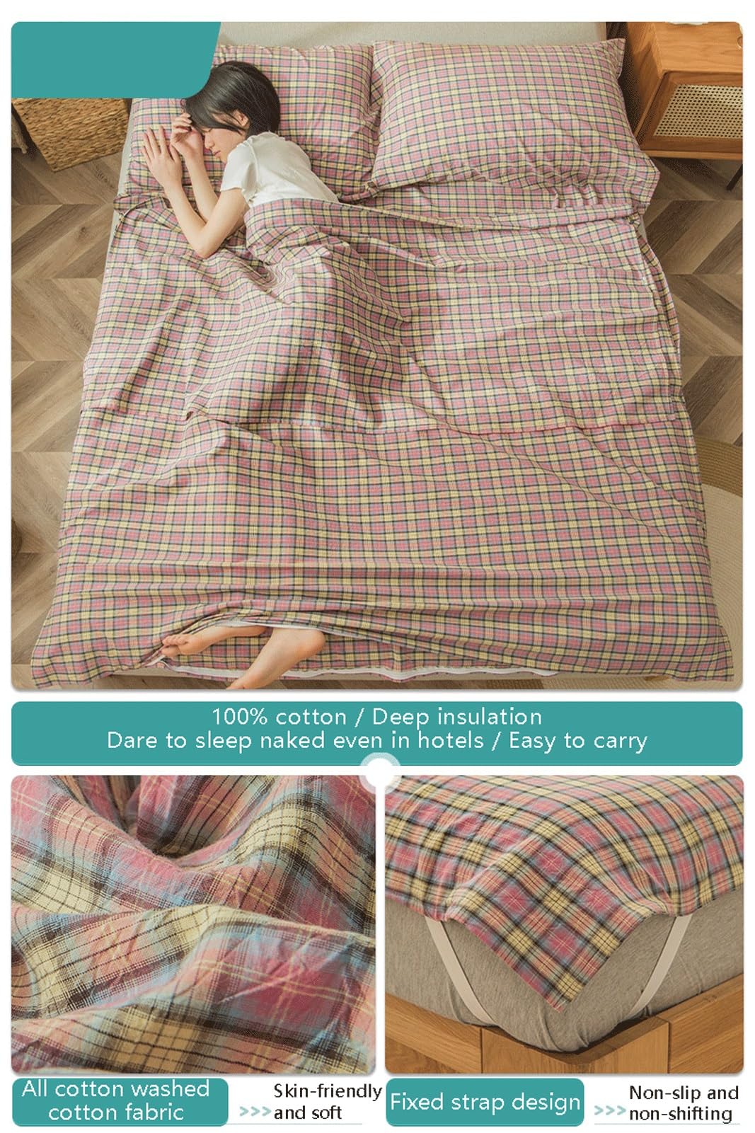 RUZGAR Sleeping Bag Liner 100% Cotton Adult Sleep Sack and Travel Sheets Comfortable Lightweight Single Double Camping Sleeping Bag Liners Camping Sheets (Color : Pink C, Size : 80x210cm-31x82)