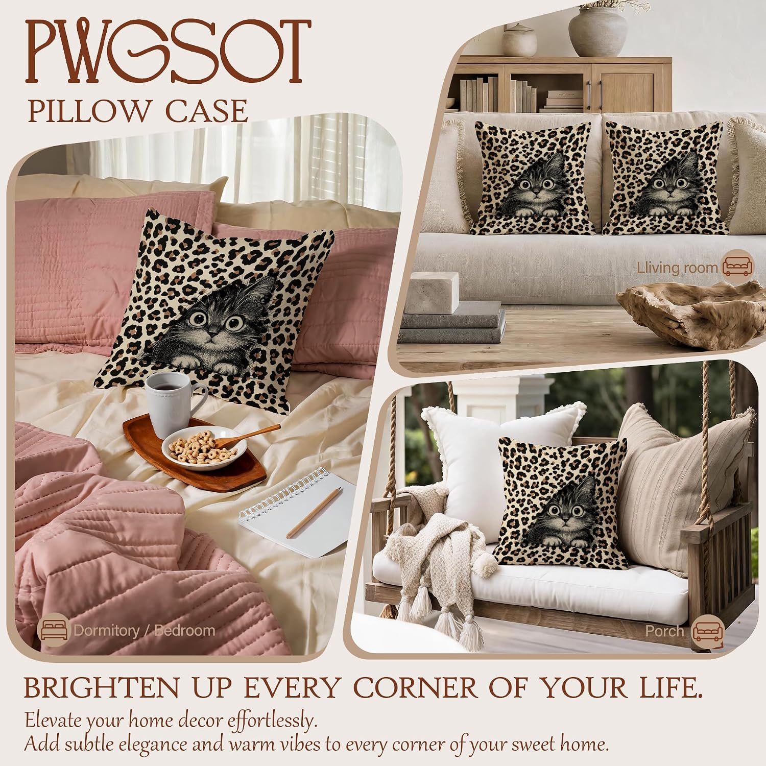 Black Cat Leopard Print Decor Throw Pillow Cover Double-Sided 18x18 image 3