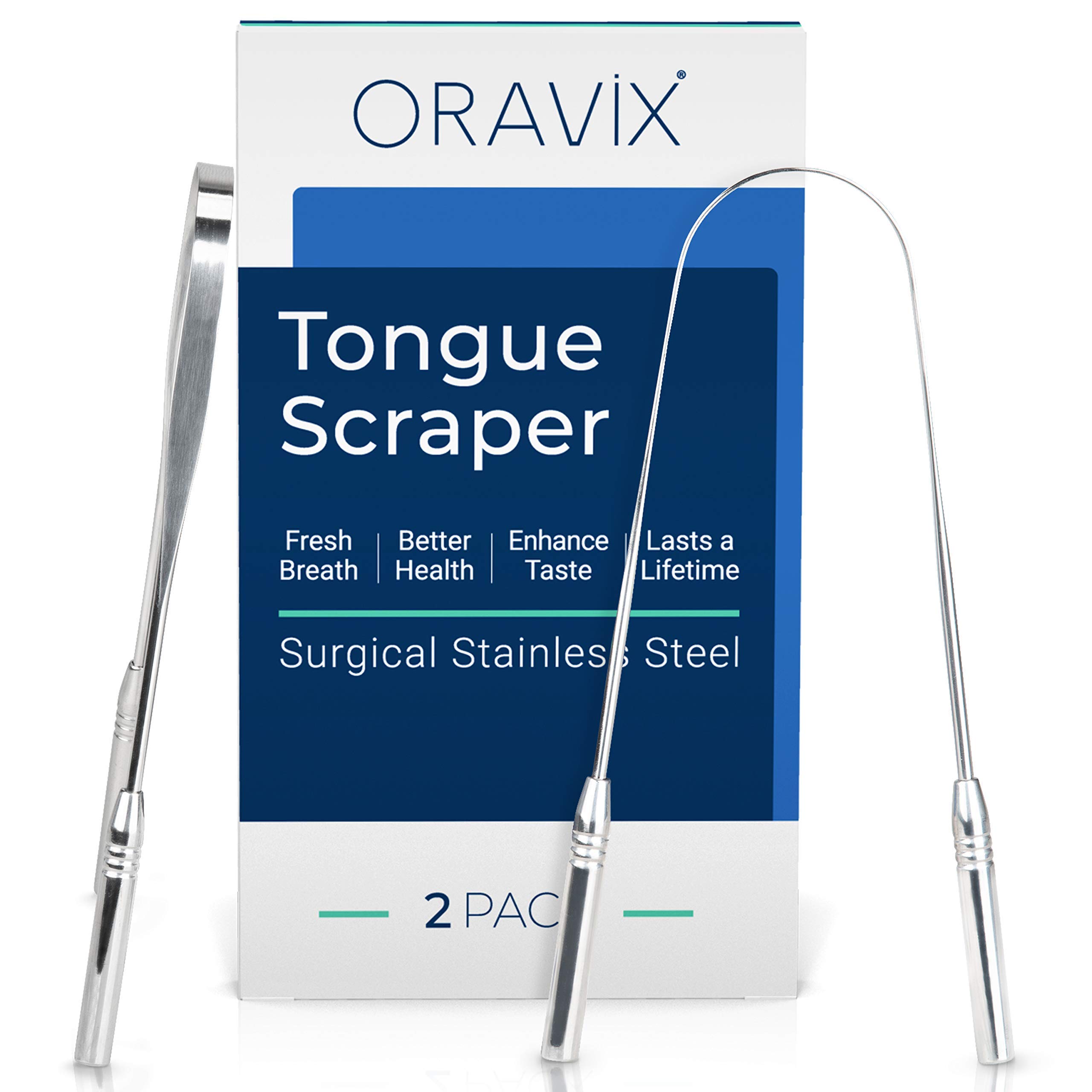 Stainless Steel Tongue Scraper | Set of 2 | Tongue Scraper | Stainless Steel Tongue Scraper for Children and Adults | Fights Bad Breath | ORAVIX