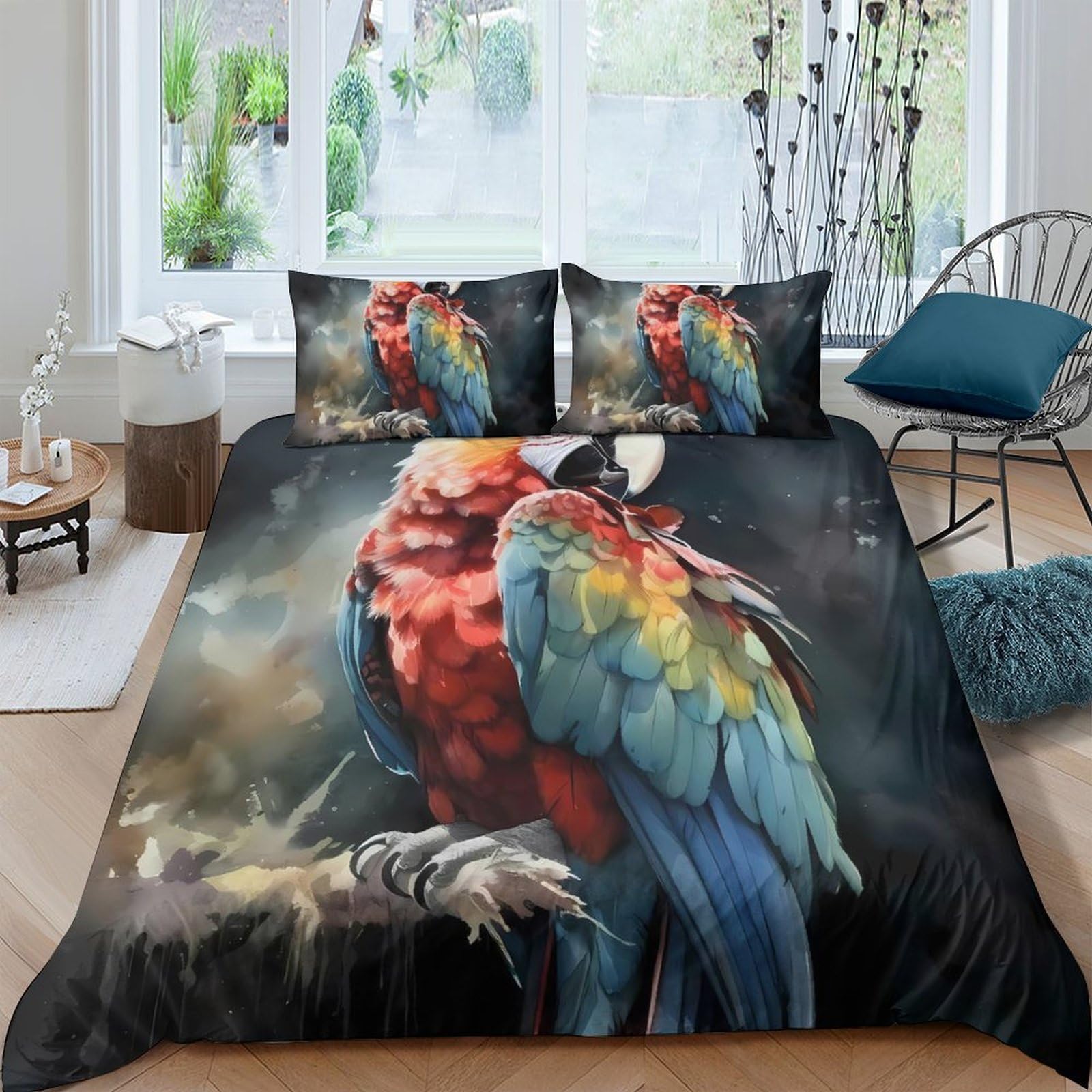 Ctjqhvkz Style-10 3D Printed Vibrant Parrot Fitted Sheet Microfiber Soft Breathable Tropical Bird Bed Cover For Bedroom Guest Room Decor Single（135X200cm）