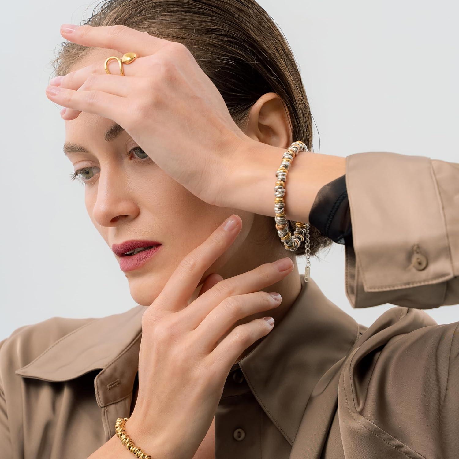 Waterproof Gold Bracelet | Mixed Metal Bracelet | Women's Link Bracelets | Tarnish Free Gold Jewelry | 18K PVD Gold Plated | Accessories for Women | Bracelets for Women Trendy - Image 8