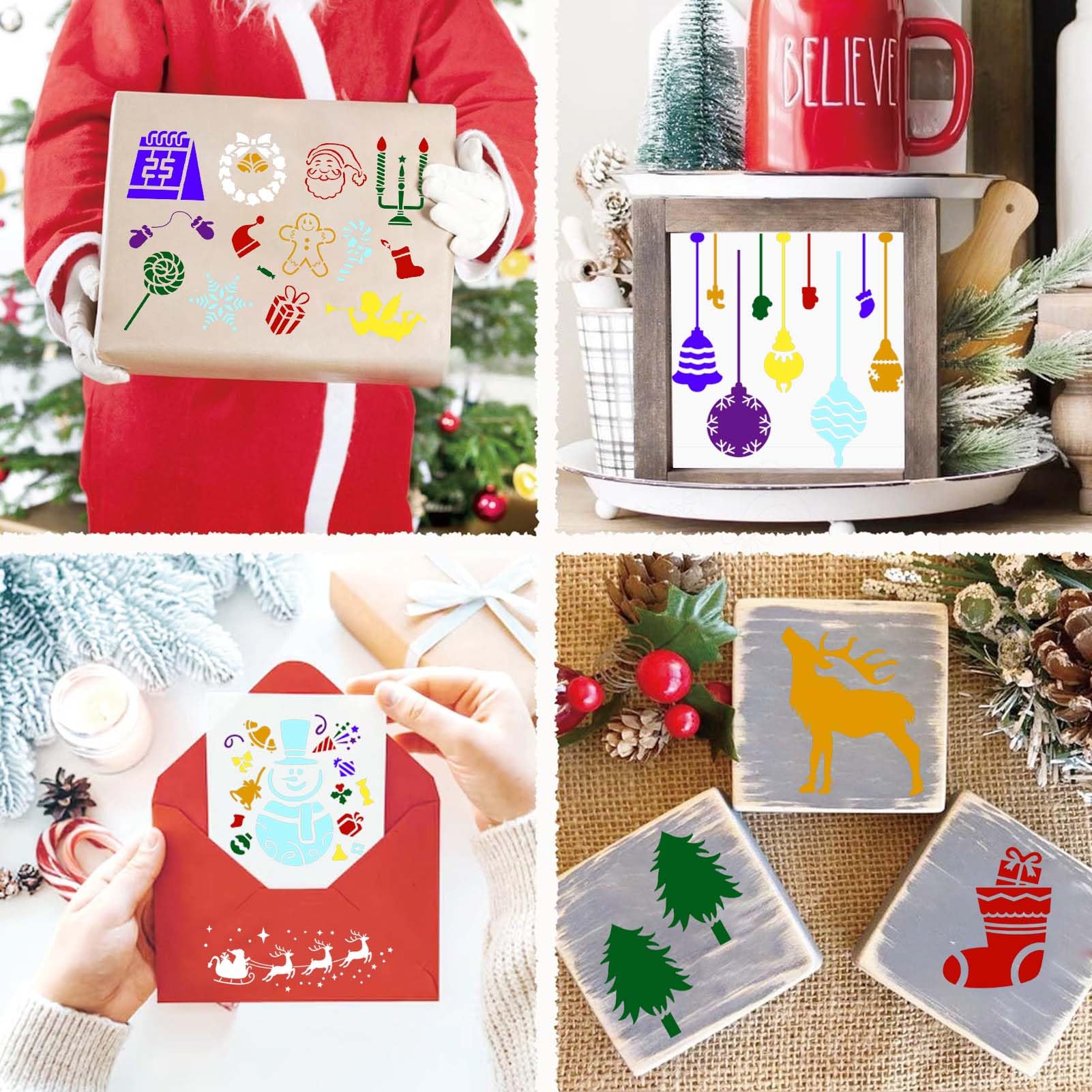 10 Pièces Pochoirs De Noël Réutilisables Pour La Peinture Sur