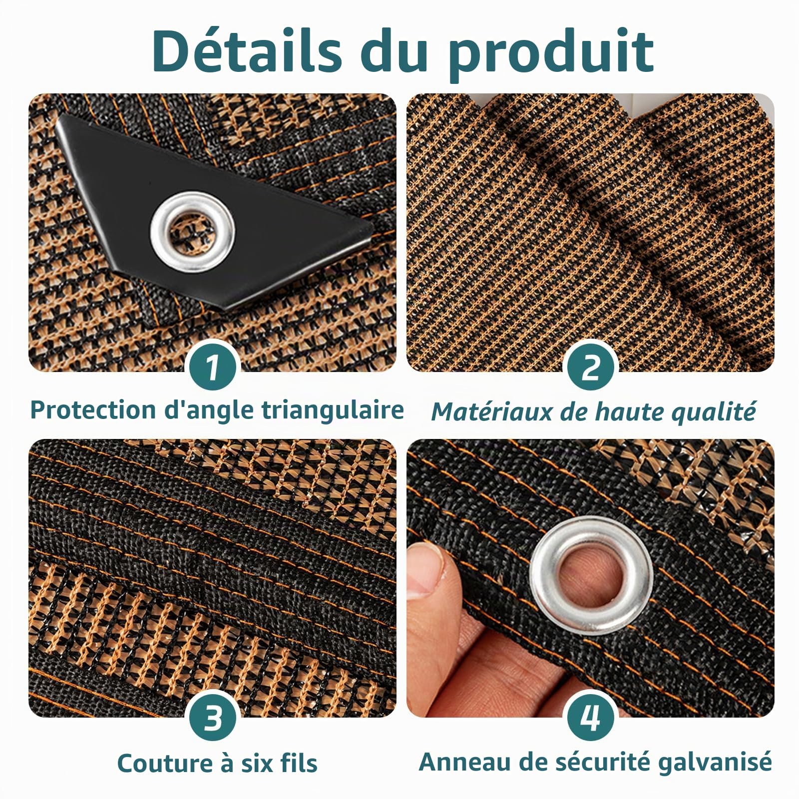 Filet d'ombrage avec œillets - Taux d'ombrage de 95 % - Résistant aux UV - Pour la protection des plantes dans la serre, la grange ou la clôture - 2 x 5 m - Marron
