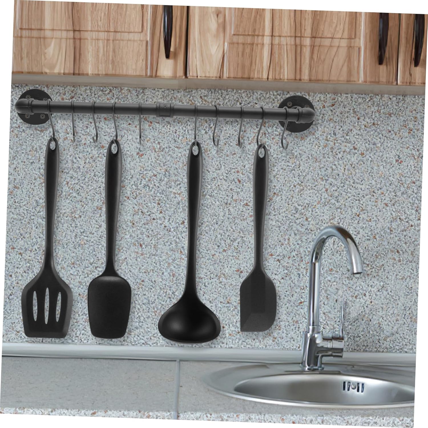 Alipis 1set Wall Mounted Kitchen Rack for Pots and Pans Industrial Pot Rail with Hooks Versatile Organizer for Cookware Space-saving Design Section Storage