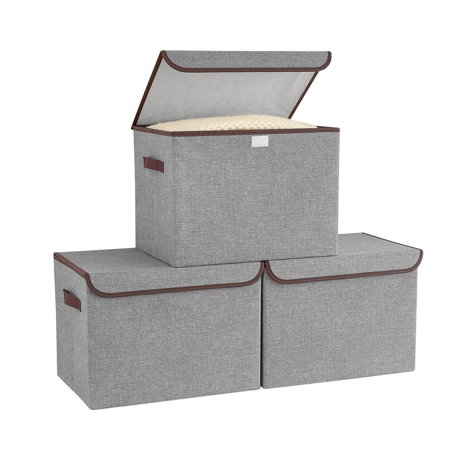 PRANDOM Grote opvouwbare opbergbakken met deksels [3-pack] stof opvouwbare opbergdozen organizer containers manden kubus met hoes voor thuis slaapkamer kast kantoor roze (17,7x11,8x11,8