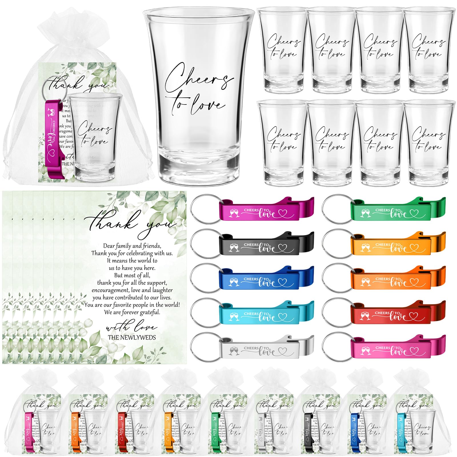 Verres à shot acrylique 56,7g lot de 200 souvenirs mariage avec cartes
