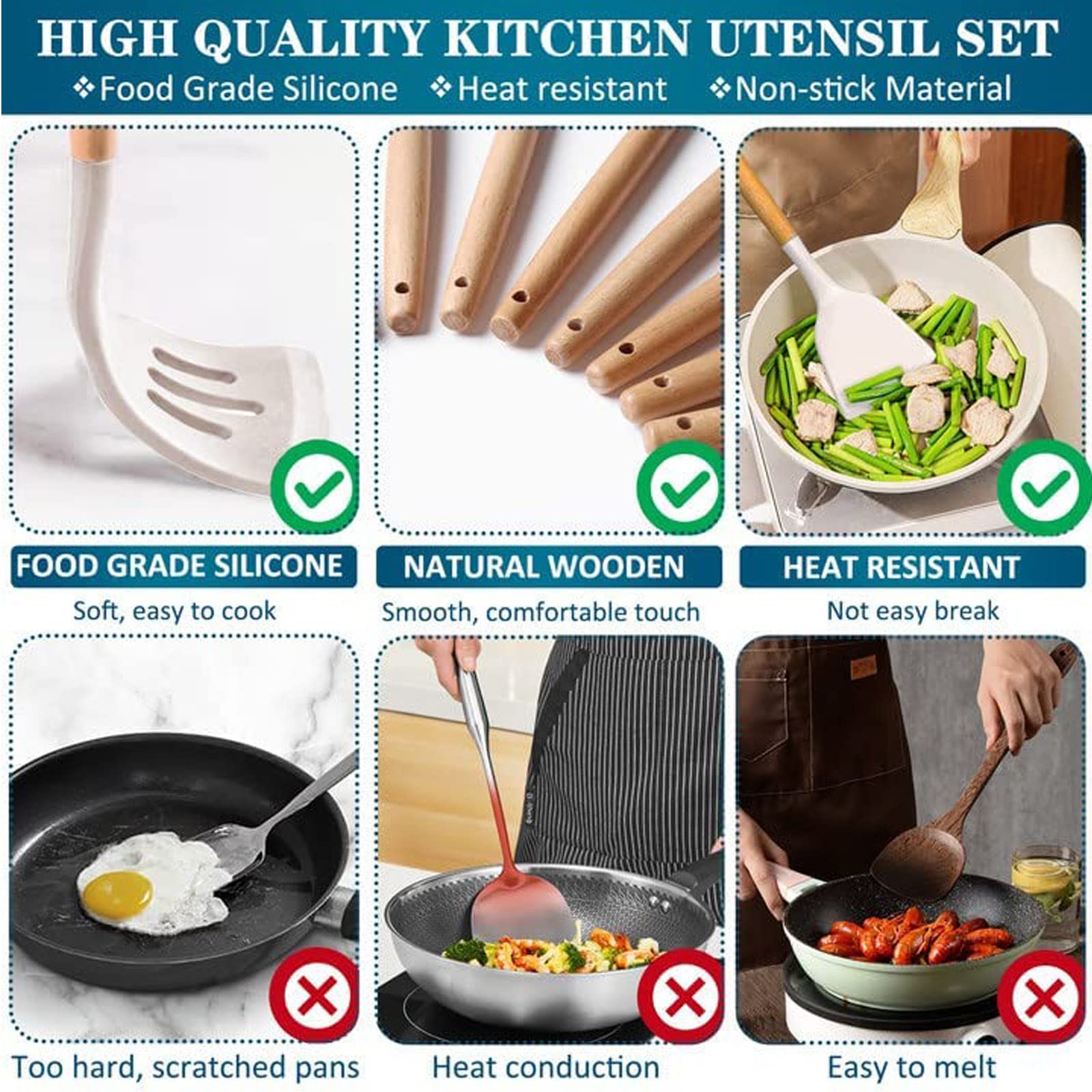 UXIYI Silicone Kitchen Utensils Set, 28pcs Kitchen Silicone Utensils Set - Image 4