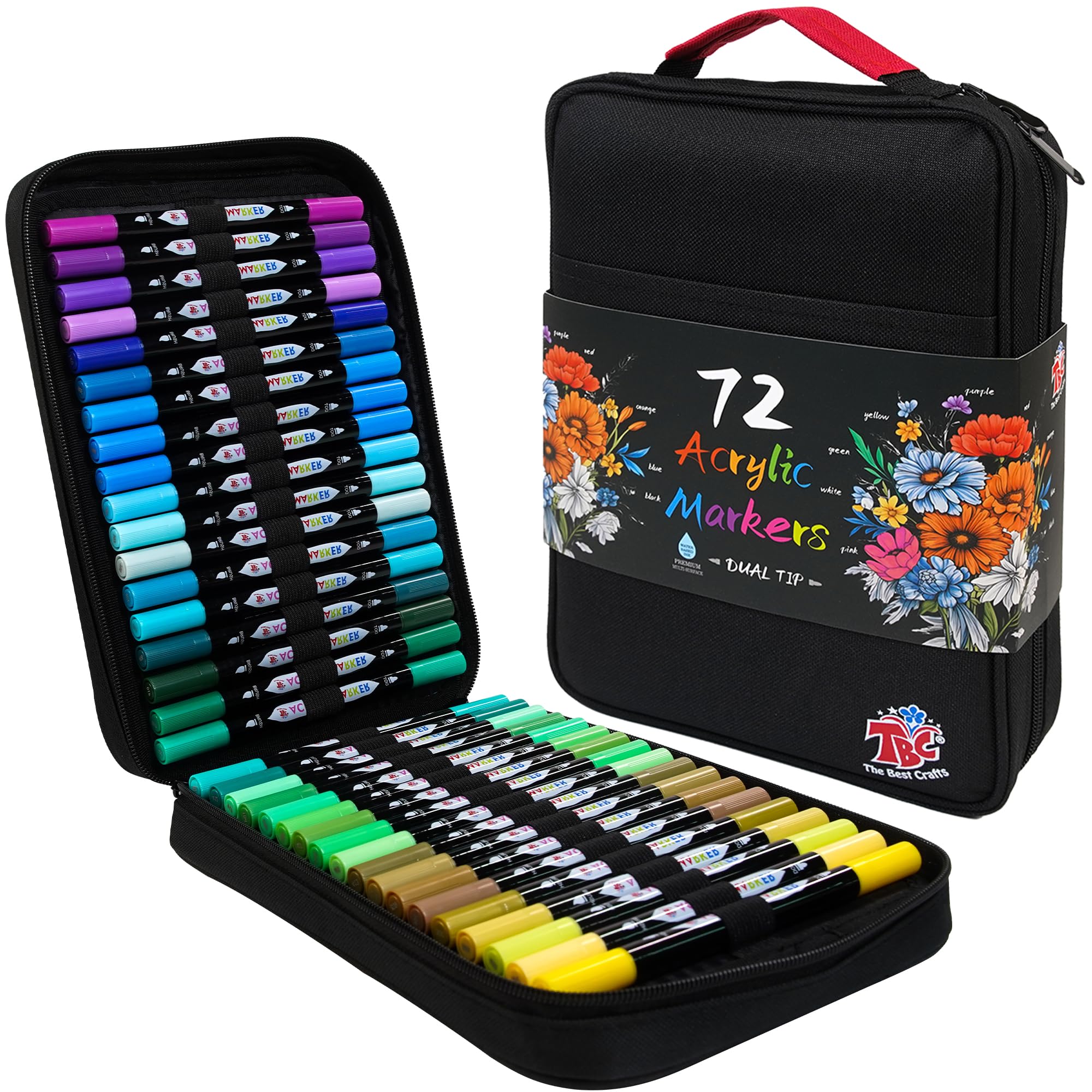 Marqueurs de peinture acrylique, 72 couleurs à double pointe, sac en toile