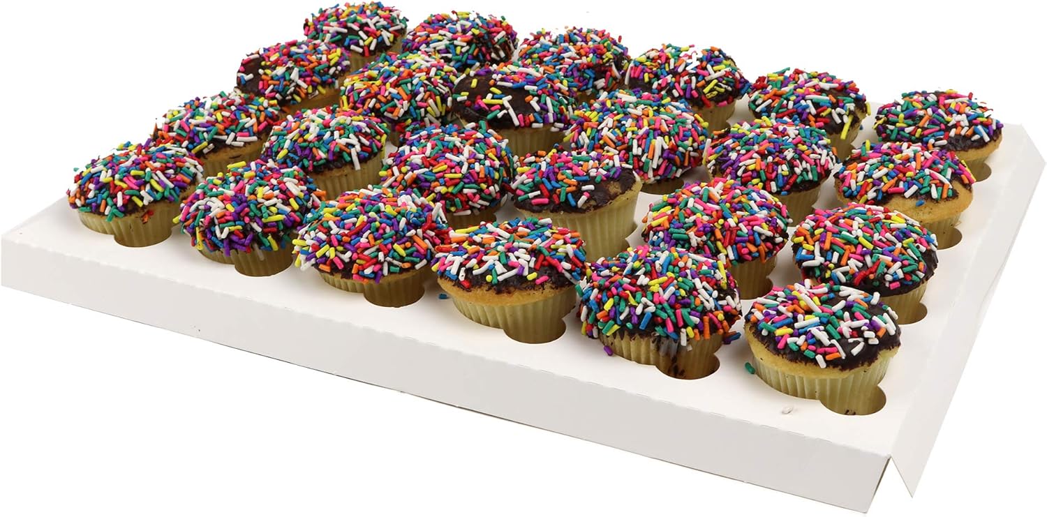 O'CREME Insert Only with White Top and Bottom for Holding 24 Mini Cupcakes in a 14 Inch x 10 Inch Cake Box - Pack of 100