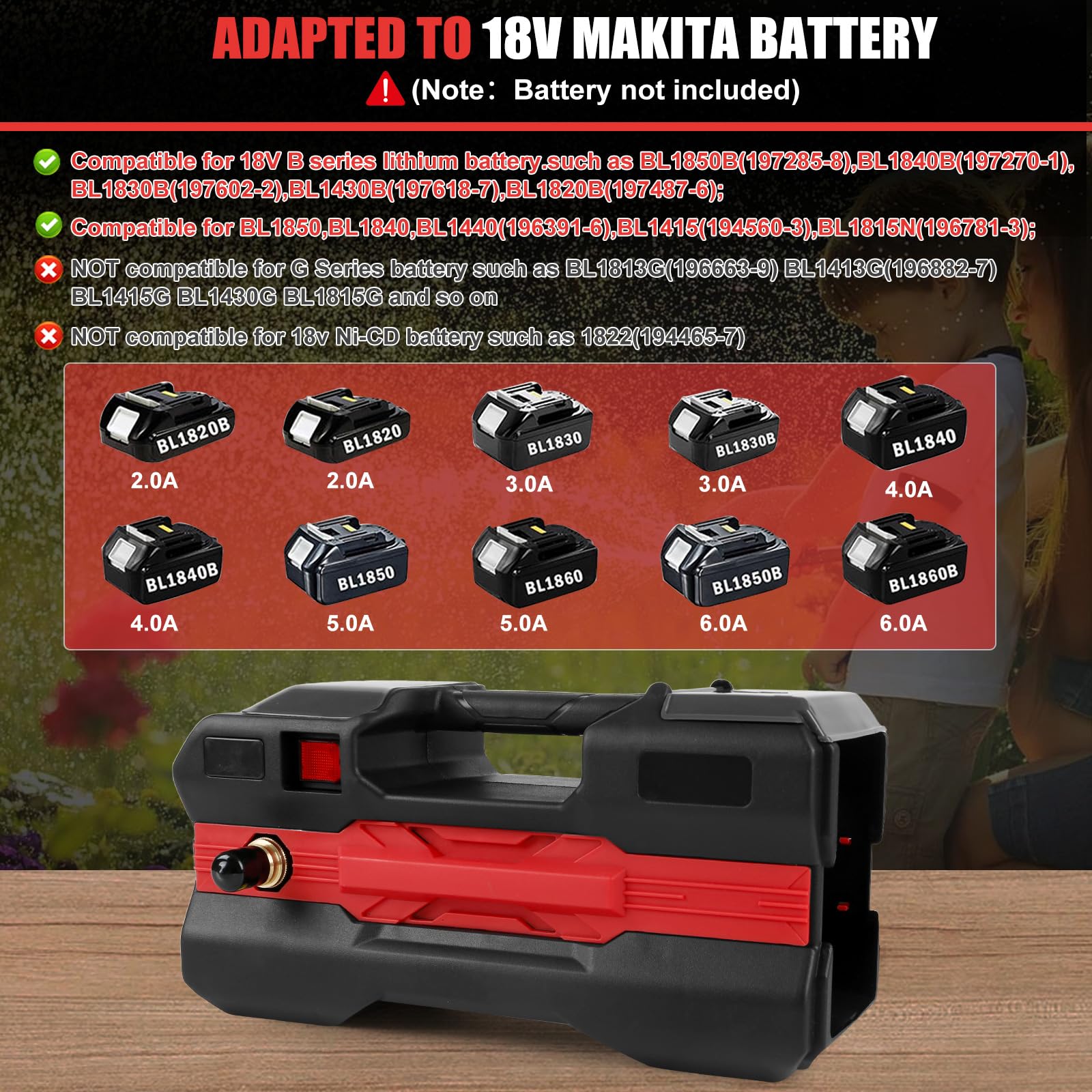 Pompa wodna kompatybilna z akumulatorem Makita 18 V, elektryczna pompa ogrodowa, bezprzewodowa, przenośna, samozasysająca pompa do ogrodu, stawu, akwariów (tylko narzędzia, bez baterii