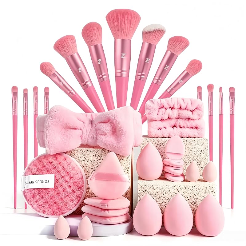 Kit de Pincéis de Maquiagem SIHIMESOLFVE Rosa, 33 Peças