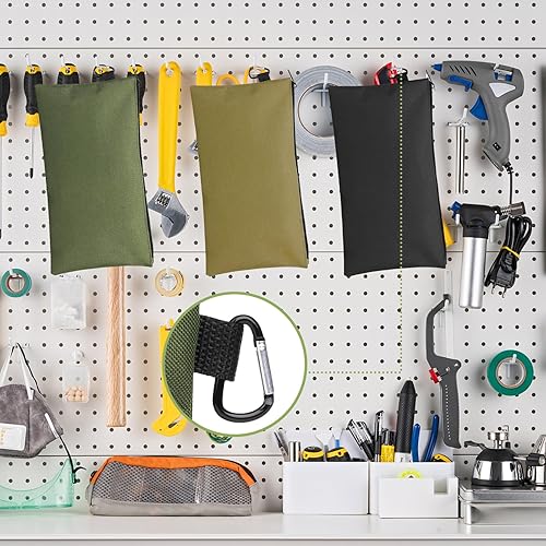 Miniatura 6 de Paquete de 3 bolsas de herramientas con cremallera, bolsa de herramientas de alta calidad, organizador de almacenamiento multiusos con mosquetón,