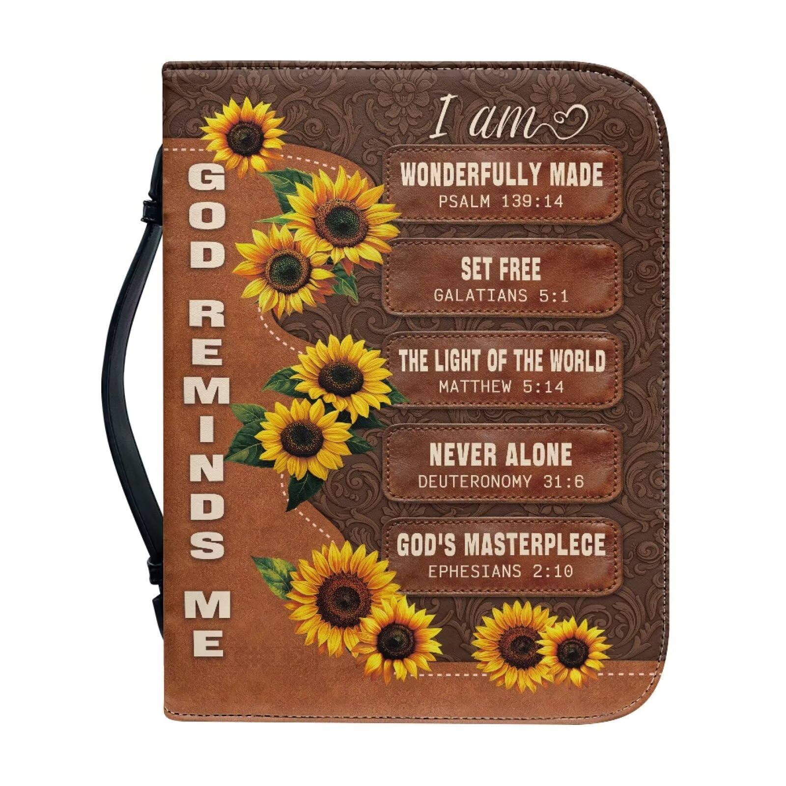 Kuiaobaty Sunflower Bible Cover Case with Handles, PU Leather Book Covers for Paperbacks Women Large Bible Bag Organizer, Brown