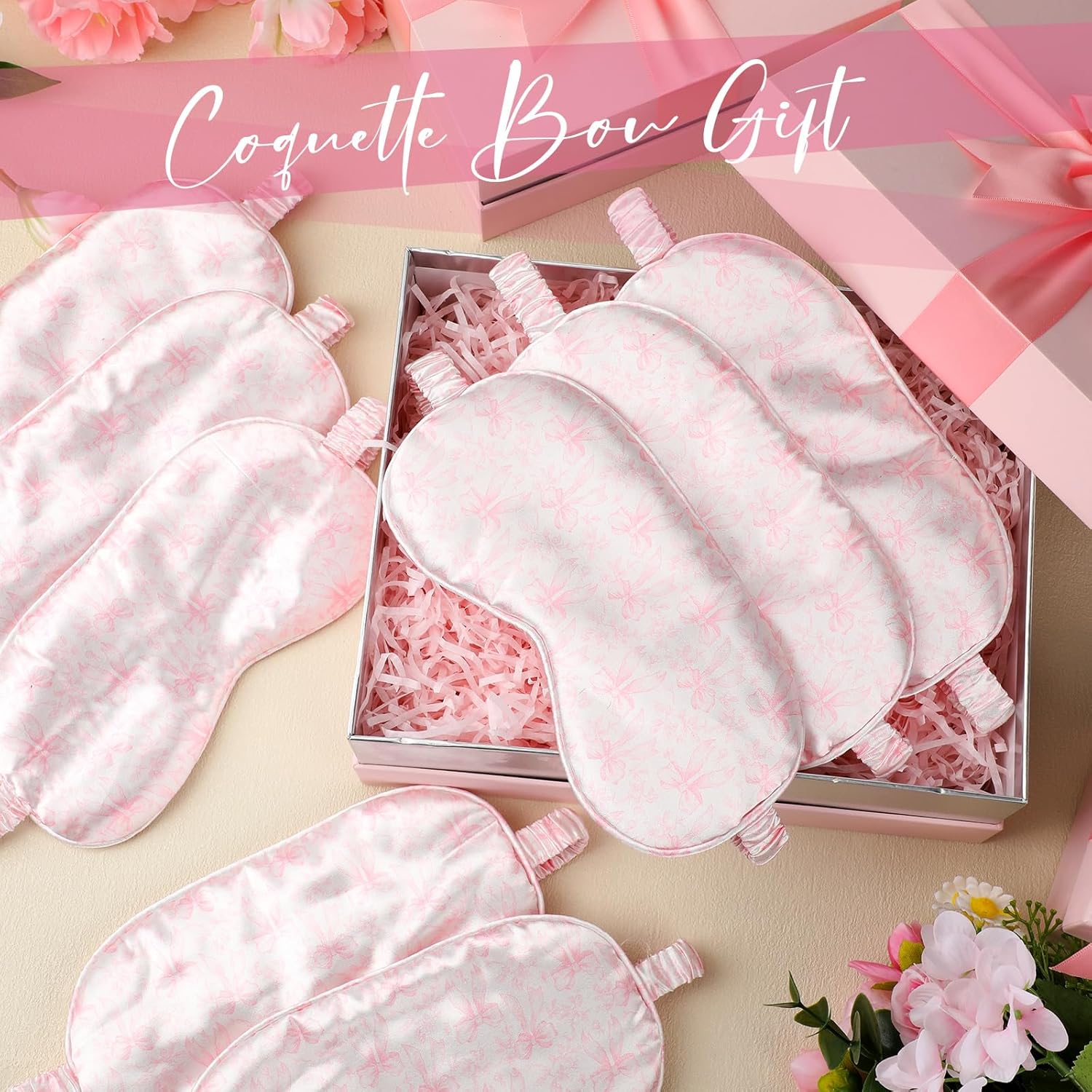 Honeydak シルクスリープマスク 12枚 レディース ガールズ ボウパーティー 記念品 調節可能なアイマスク 誕生日 お泊まり