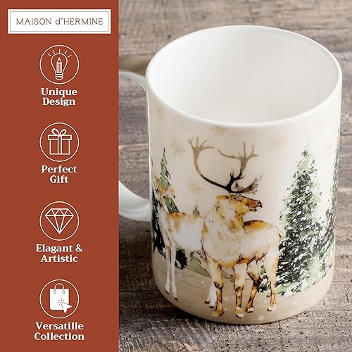 Miniatura 2 de Maison d' Hermine - Taza de café de porcelana fina Deer in the Woods con asa para bebidas calientes, café, capuchino, café con leche, cacao, té,