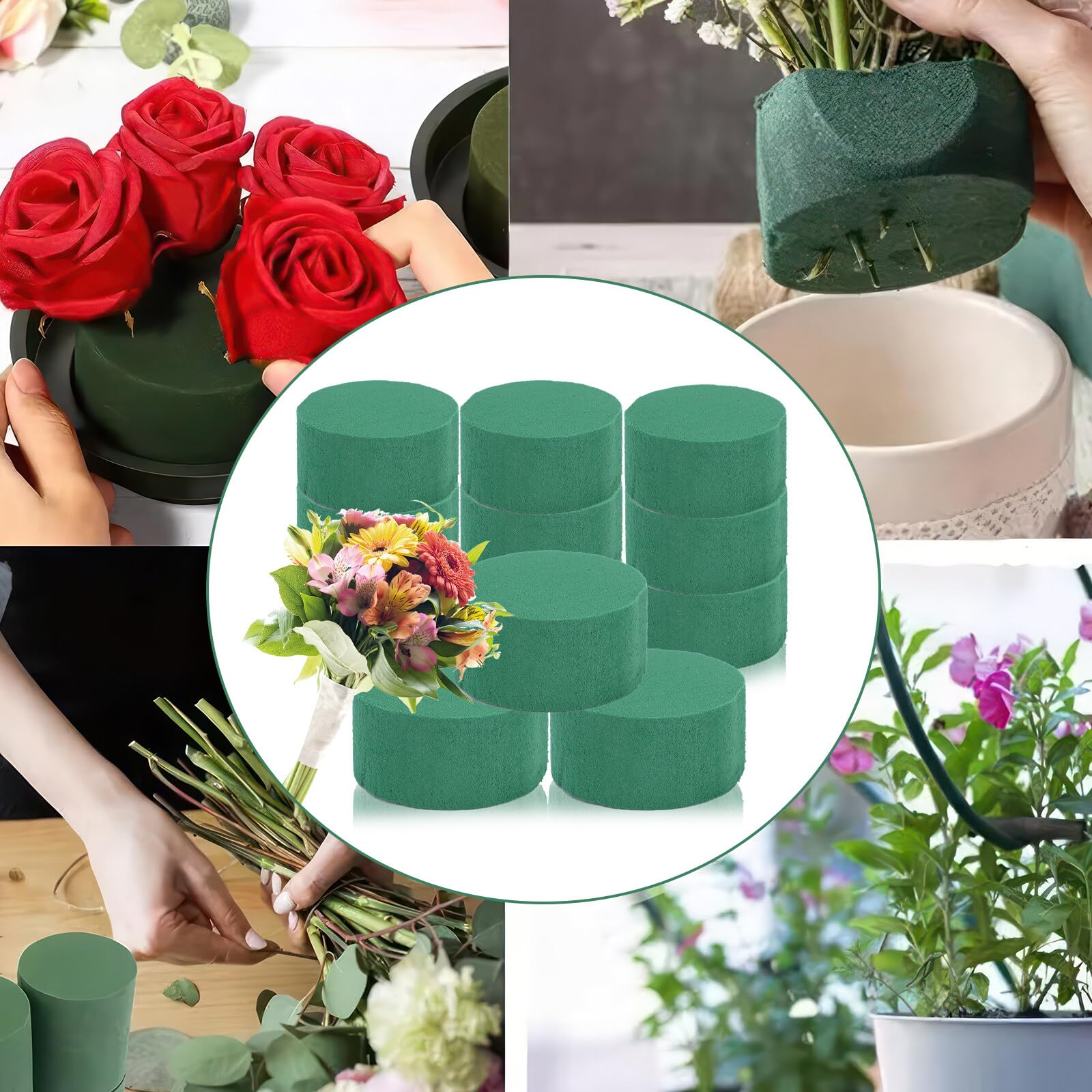 NHBETYS 12pcs Round Floral Foam Blocks, 8 cm DIY Flower Arrangement Kit Wet Foam, Florist Block Supplies for Wedding Party - Image 4