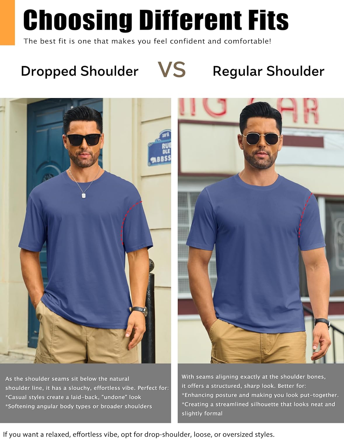 Cotrasen Men's T-Shirts Drop Shoulder Short Sleeve Cotton UPF 50+ Casual Loose Fit Tee Crew Neck Mens Curved Hem T Shirts - Image 6