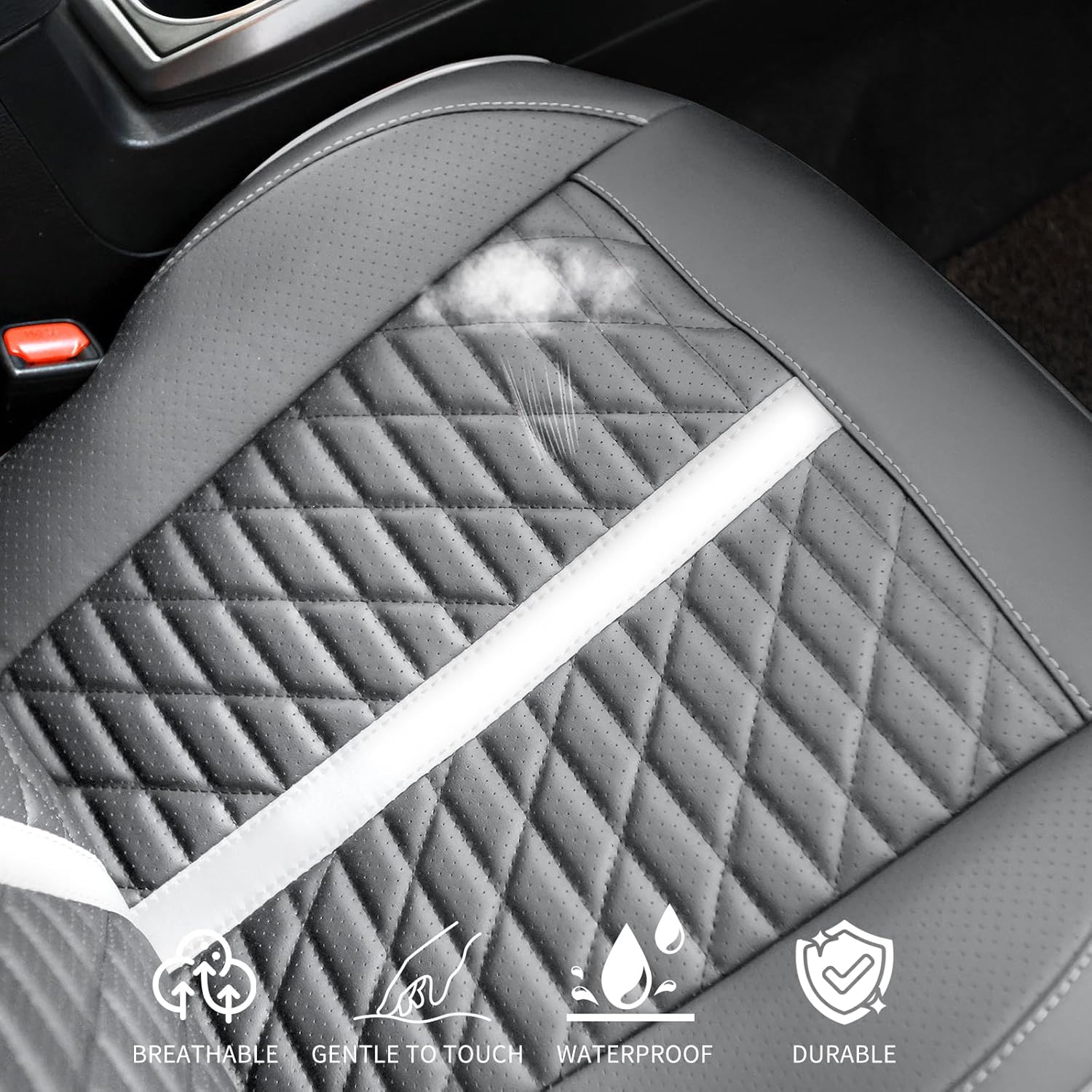 Car Seat Covers Fit for Toyota Tacoma 2016-2023 3rd Gen Double & Crew Cab SR SR5 Limited TRD Sport/Pro/Off Road Full Set,Waterproof Breathable Leather Full Coverage (Grey White)