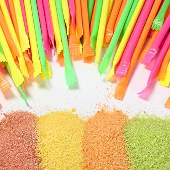 Candy Wax Drinks Bottles - Summer Neon Laser Straws - 12 Oz of Wax Candy - 7.6 Oz of Sugar Straws - Candy Favors for Goodie Bags