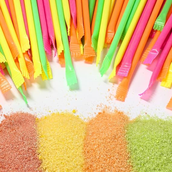 Candy Wax Drinks Bottles - Summer Neon Laser Straws - 12 Oz of Wax Candy - 7.6 Oz of Sugar Straws - Candy Favors for Goodie Bags