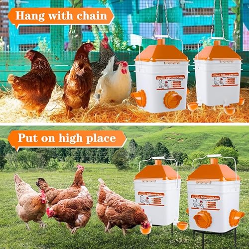 Miniatura 6 de Comedero de pollo de 20 libras y bebedero de pollo de 3 galones, juego de comedero y bebedero de pollo colgante de alta capacidad para hasta 20
