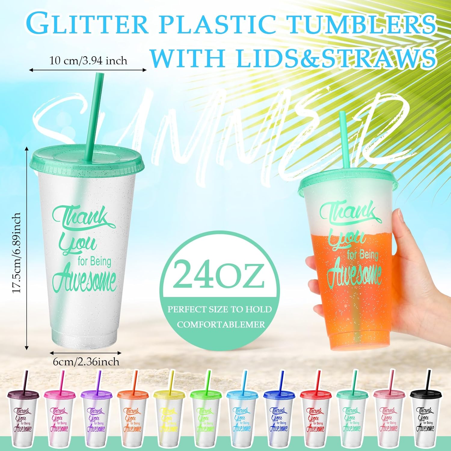 Sieral 24 Pcs Employees Appreciation Gifts Bulk Thank You Cups with Lids and Straws 24 oz Plastic Tumbler Travel Mugs Inspirational Gifts for Coworker Stuff Teacher (Transparent) - Image 2