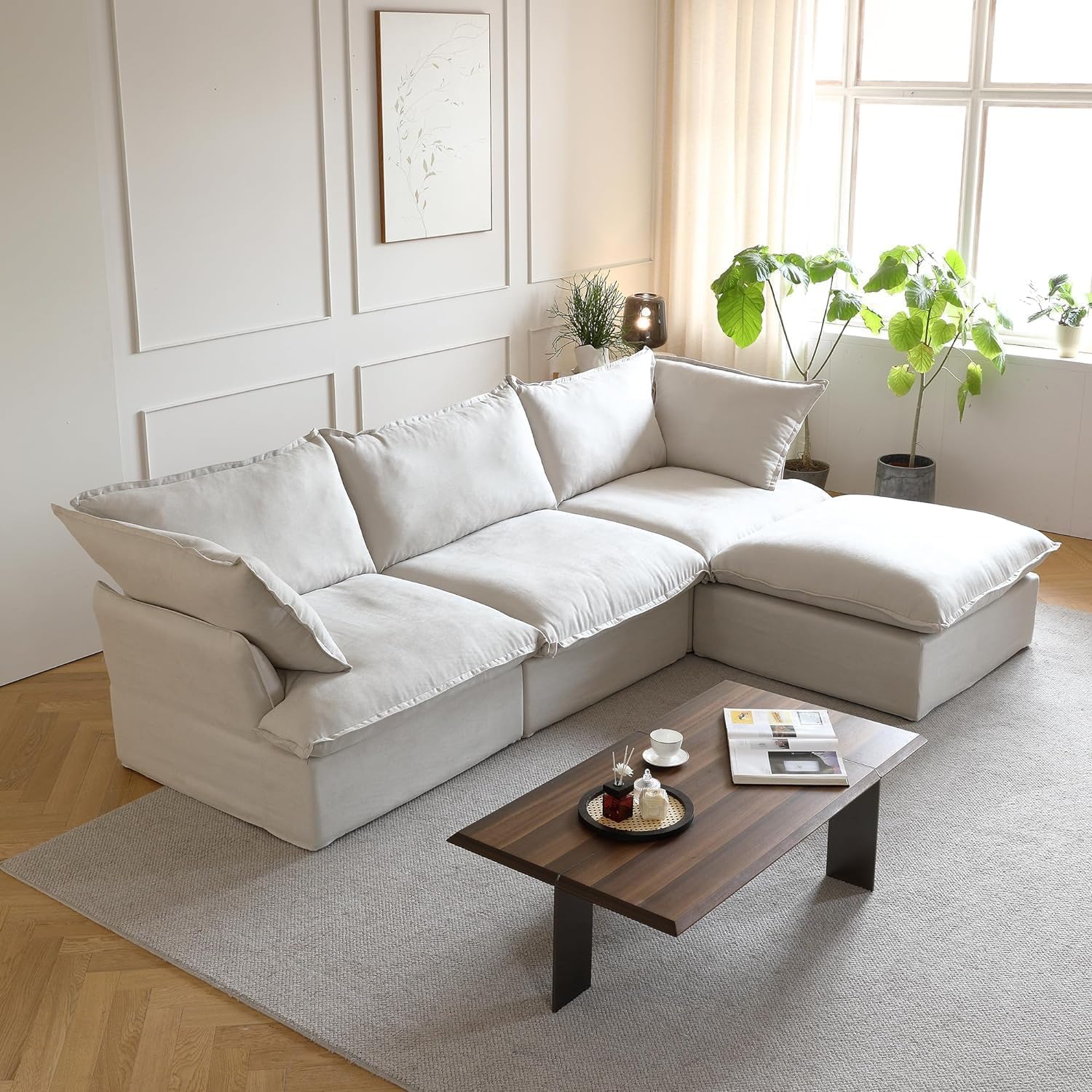 JACH L Shape Modular Couches Cloud Sectional Sofa in beige