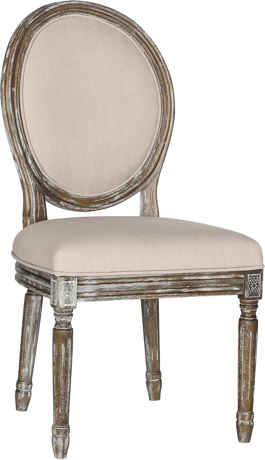 Safavieh Home Collection Holloway 19''H French Brasserie Linen Oval Beige and Rustic Oak Side Chair