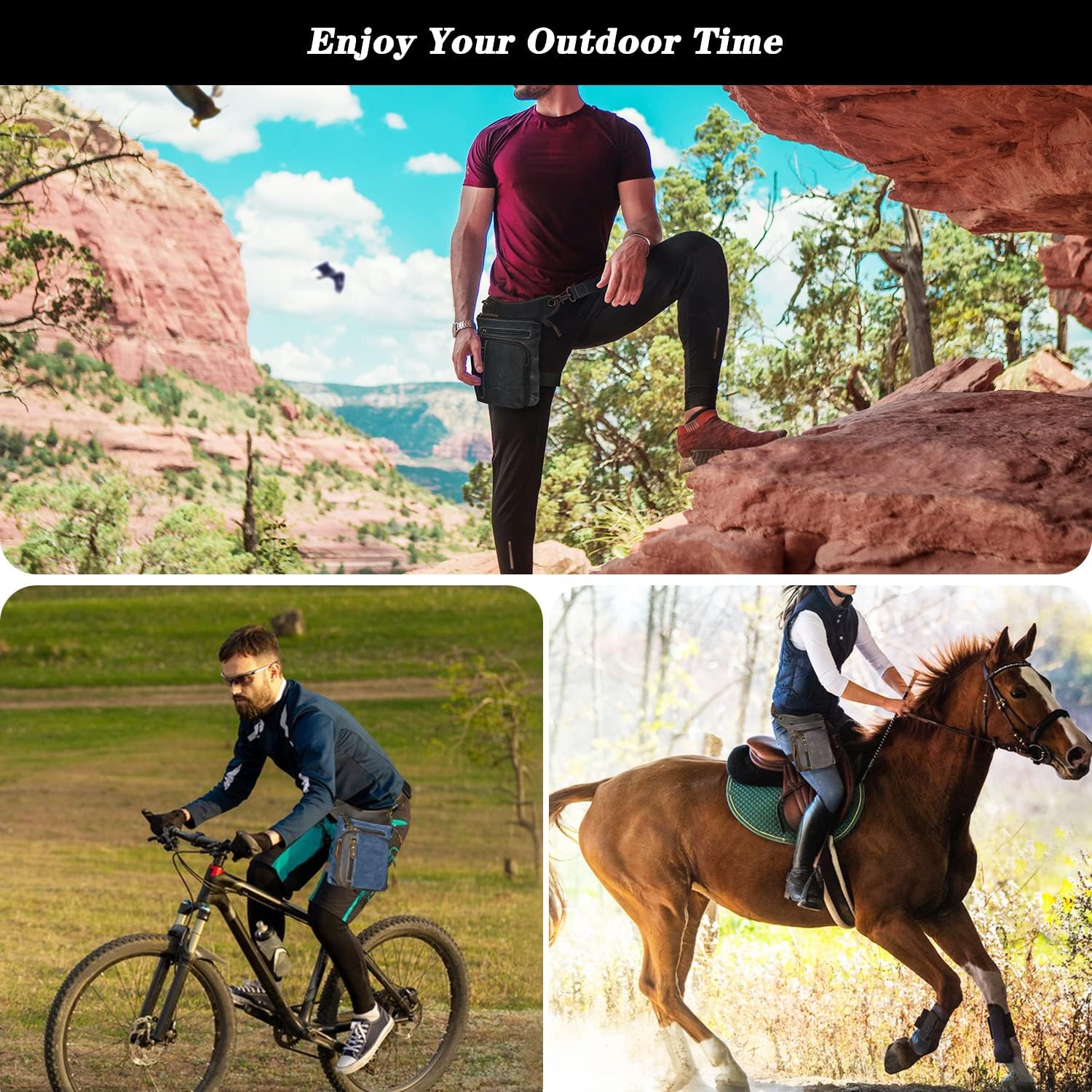 Water Resistant Canvas + Leather Motorcycle Fanny Waist Pack One Shoulder Drop Leg Thigh Bag For Men Women FB211-6 - Image 7