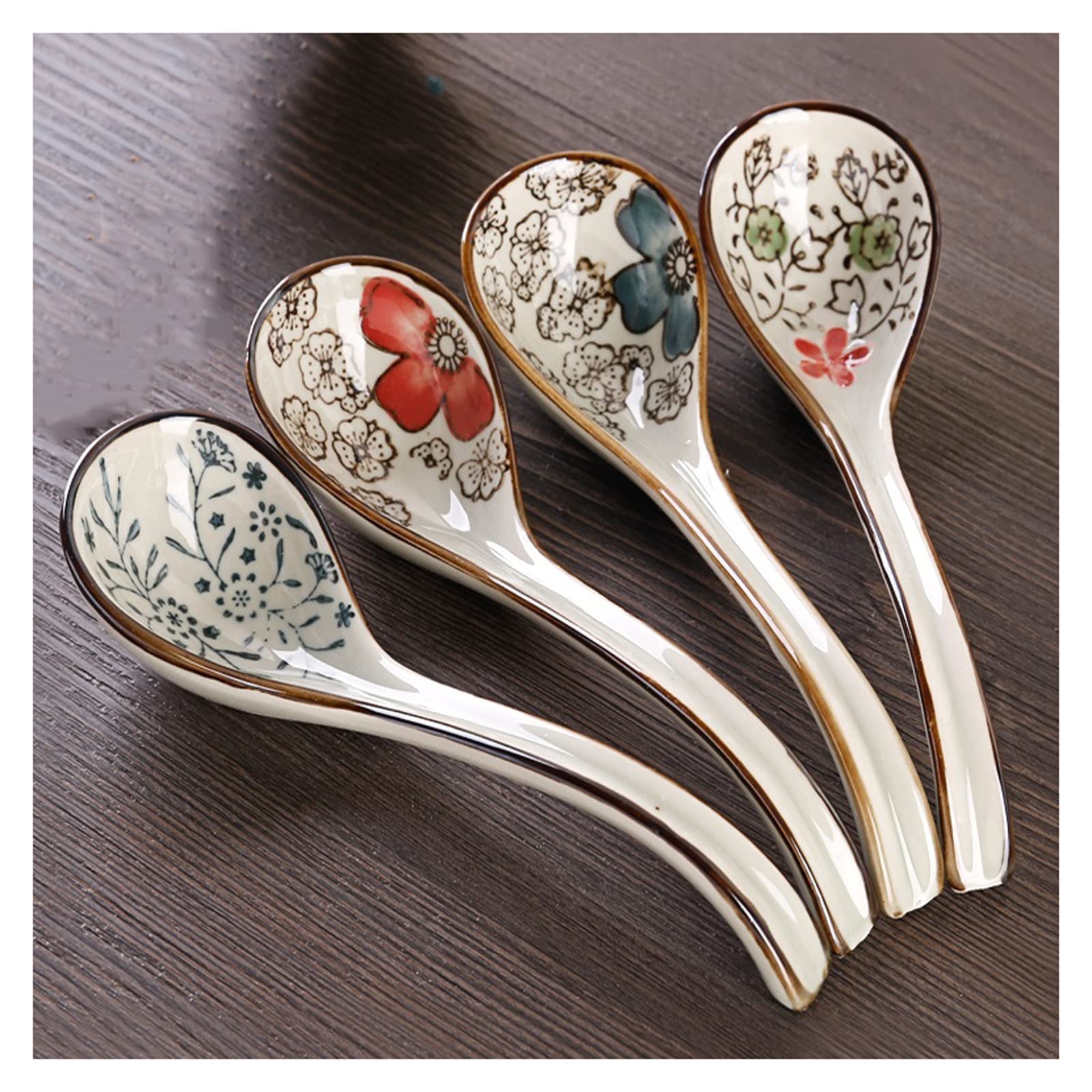 Łyżki do herbaty, kawy, zupy, łyżki do zupy, 4 szt., 16 cm, zestawy obiadowe z porcelany kostnej, zestaw obiadowy, łyżka wiatrowa, ceramiczna, łyżka z długą rączką, łyżka do mieszania, łyżki do zupy,