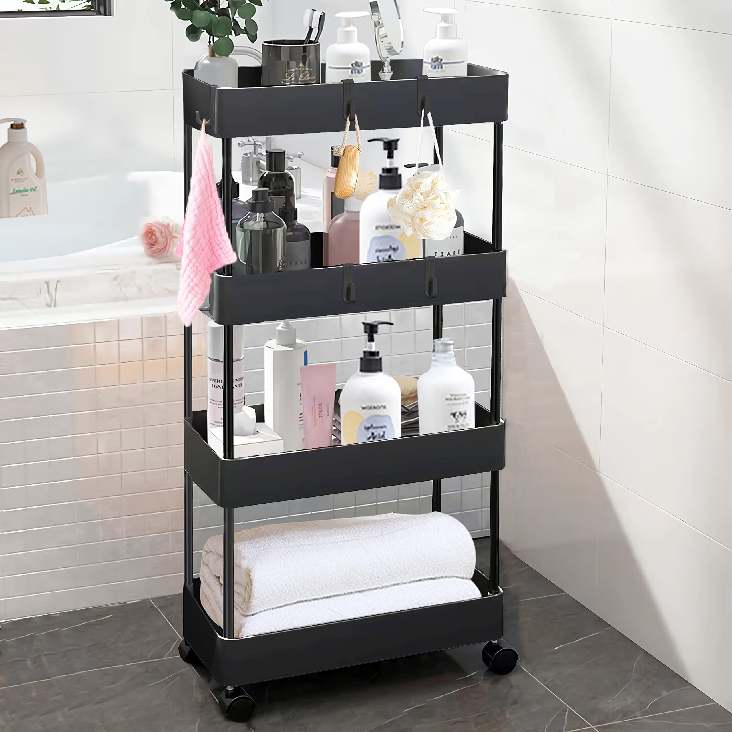 Buy Neholef Slim Storage Cart,4 Tier Utility Rolling Cart with Wheels,Kitchen Laundry Room