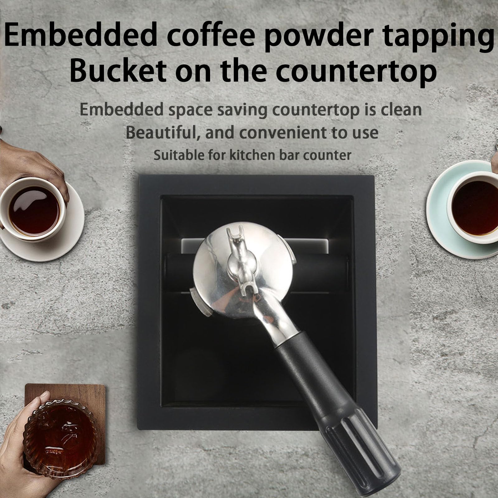 Coffee Knock Box, 7.2 x 6.69 x 4.33in Stainless Steel Bottomless Espresso Knocking Residue Box Flat Mouth Embedded Coffee Grounds Disposal Bin