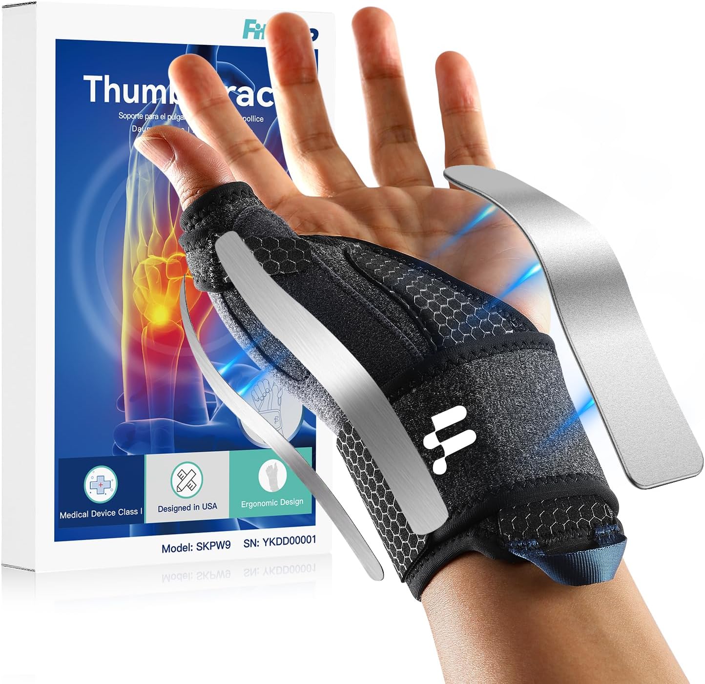 Wrist and Thumb Support, 2 en 1 Finger Splint for De Quervains Tenosynovitis, Arthritis, Trigger Finger, Pain Relief, Tendonitis, Carpal Tunnel Pain Relief and Thumb Sprain