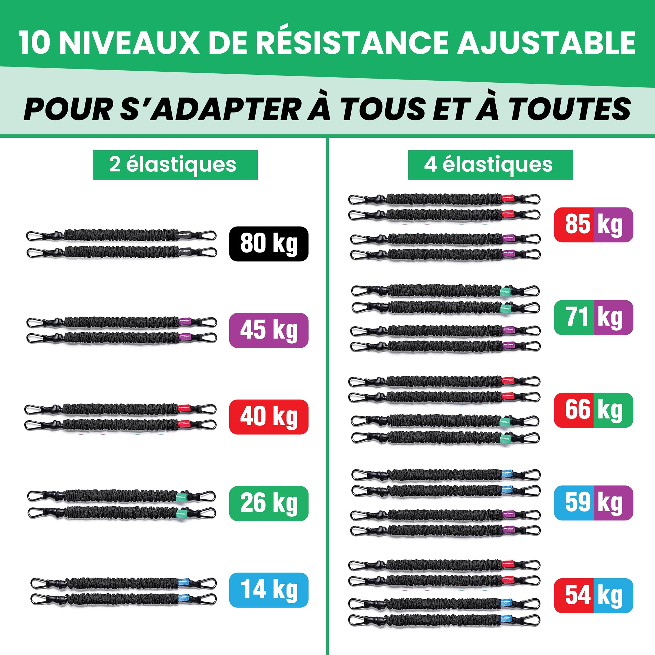 Pack Elastique Musculation avec 10 Bandes de résistance 200 kg en Latex Naturel + Barre Musculation & Sangles de Suspension – Kit Elastique Fitness/Pilates/Sport Maison & Crossfit
