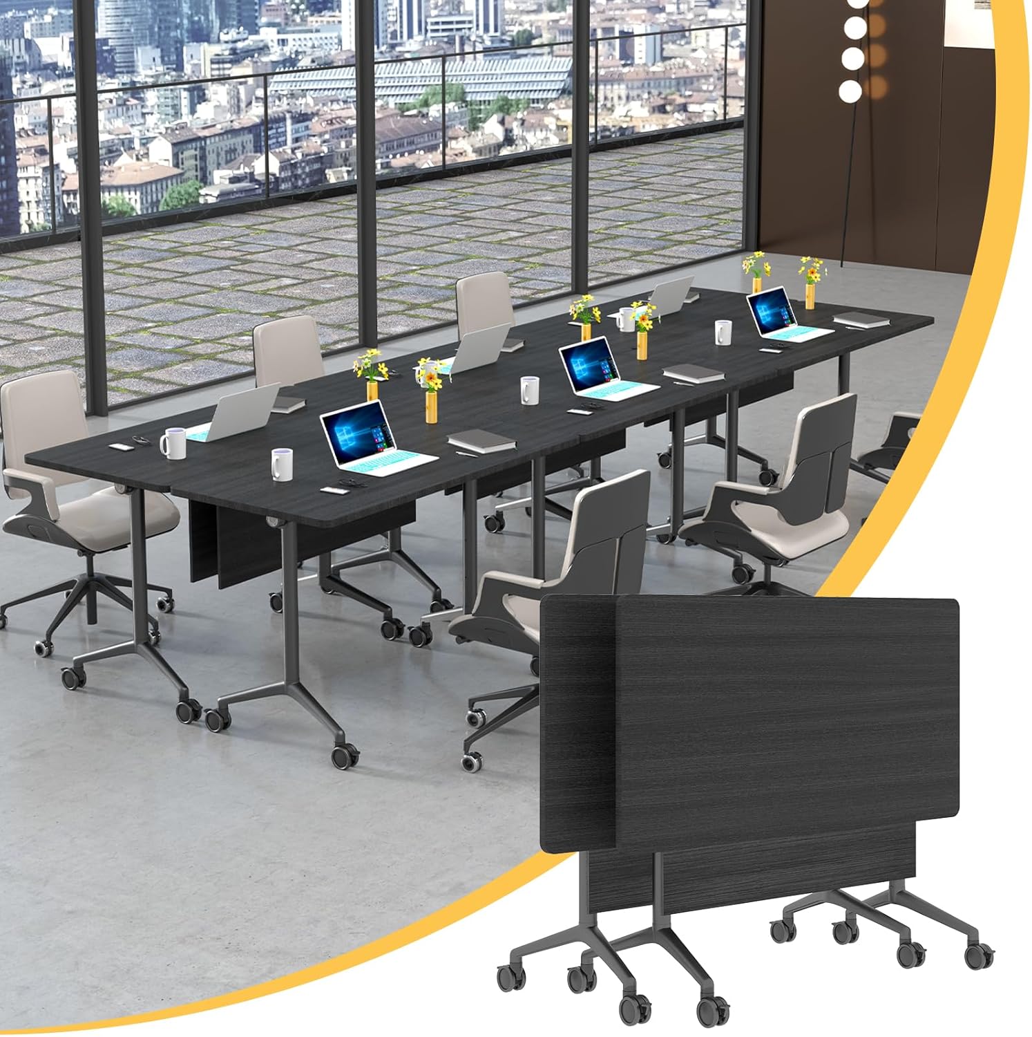 2 Pack Conference Room Tables,55.2In Modern Portable Folding Conference Table with Wheels,Flip Top Mobile Training Room Tables for Office, Classroom & Seminar Spaces