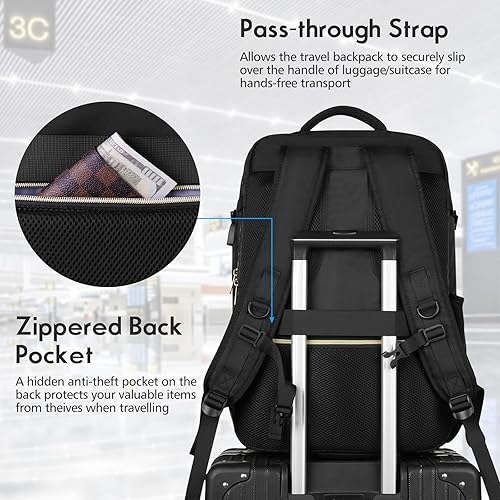 Miniatura 4 de MOMUVO Mochila de viaje grande para mujer, mochila de mano aprobada por vuelo con 3 cubos de embalaje, resistente al agua, antirrobo, para laptop de