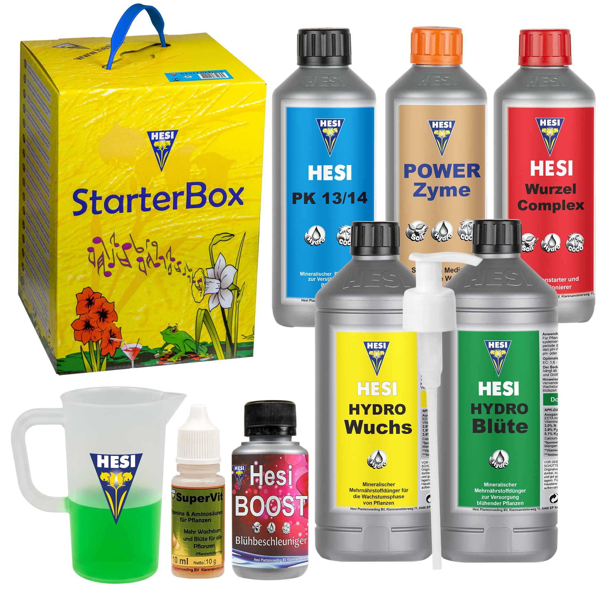 Hesi Starterbox Hydro mit Dosierpumpe & Messbecher – Komplettes Düngerset für Hydrokulturen