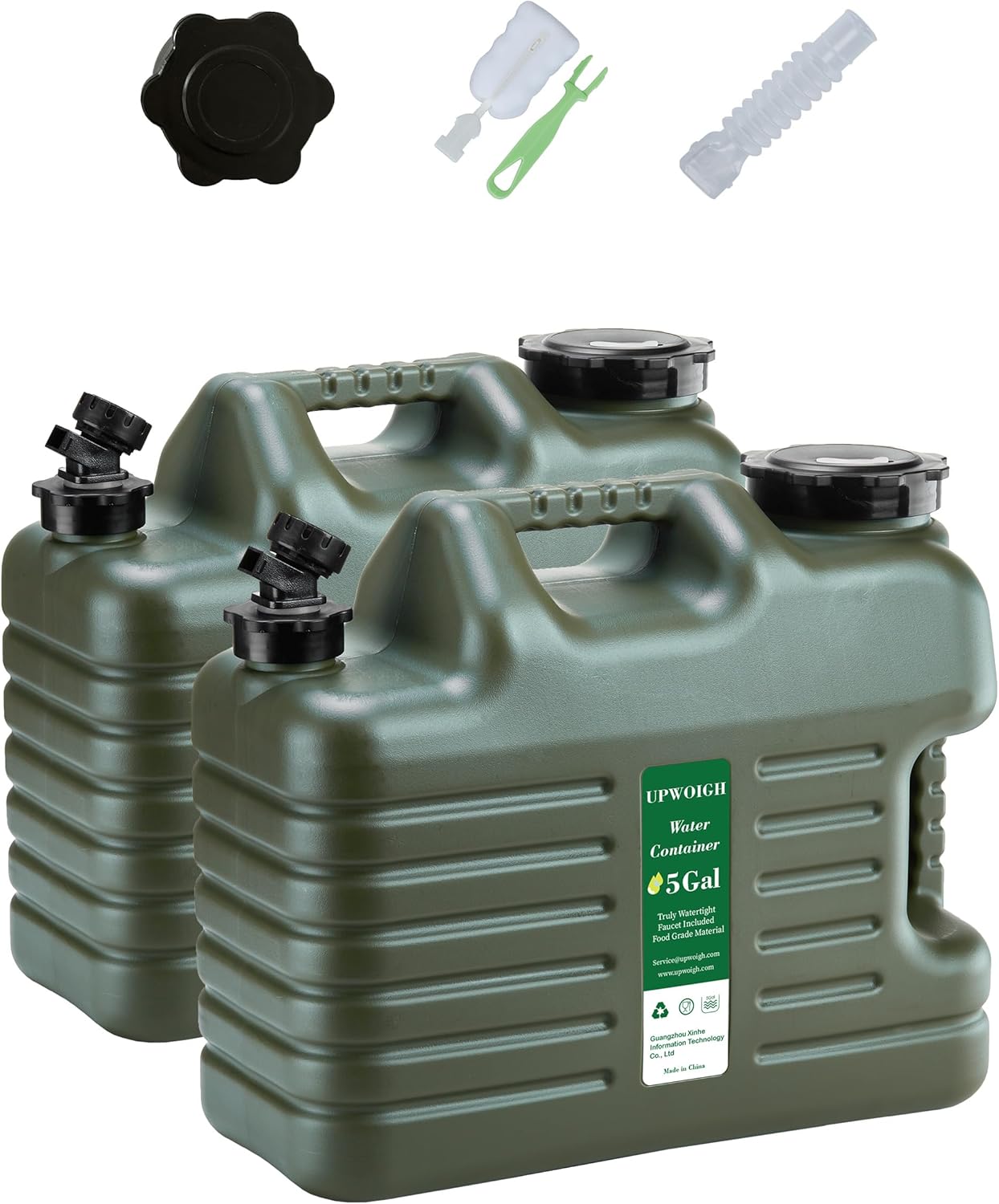 UPWOIGH 5 Gallon Water Jug Set of 2, Camping Water Container, Truly No Leakage Water Storage, Large Military Green Water Tank,BPA Free Portable Emergency Overlanding Gear for Outdoors Hiking Green set of 2 5 Gallon