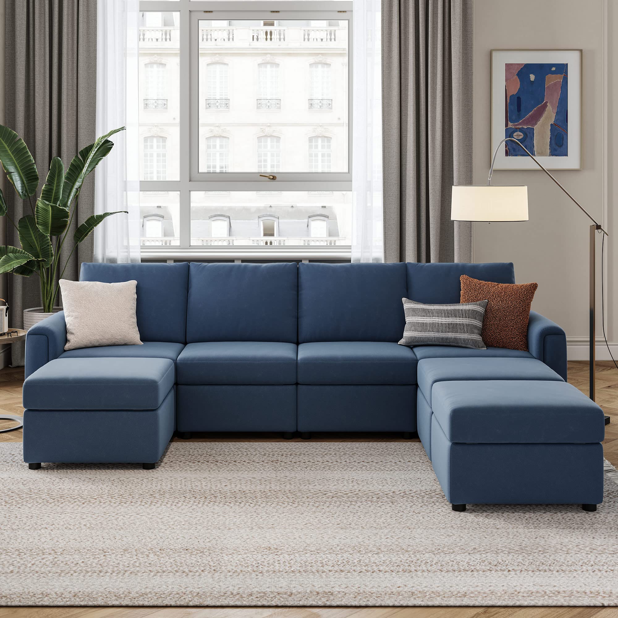LINSY HOME Modular Sectional Sofa, Convertible U Shaped Sofa Couch with Storage, Memory Foam, Modular Sectionals with Ottomans, 7 Seat Oversized Sofa Couch with Chaise for Living Room, Blue
