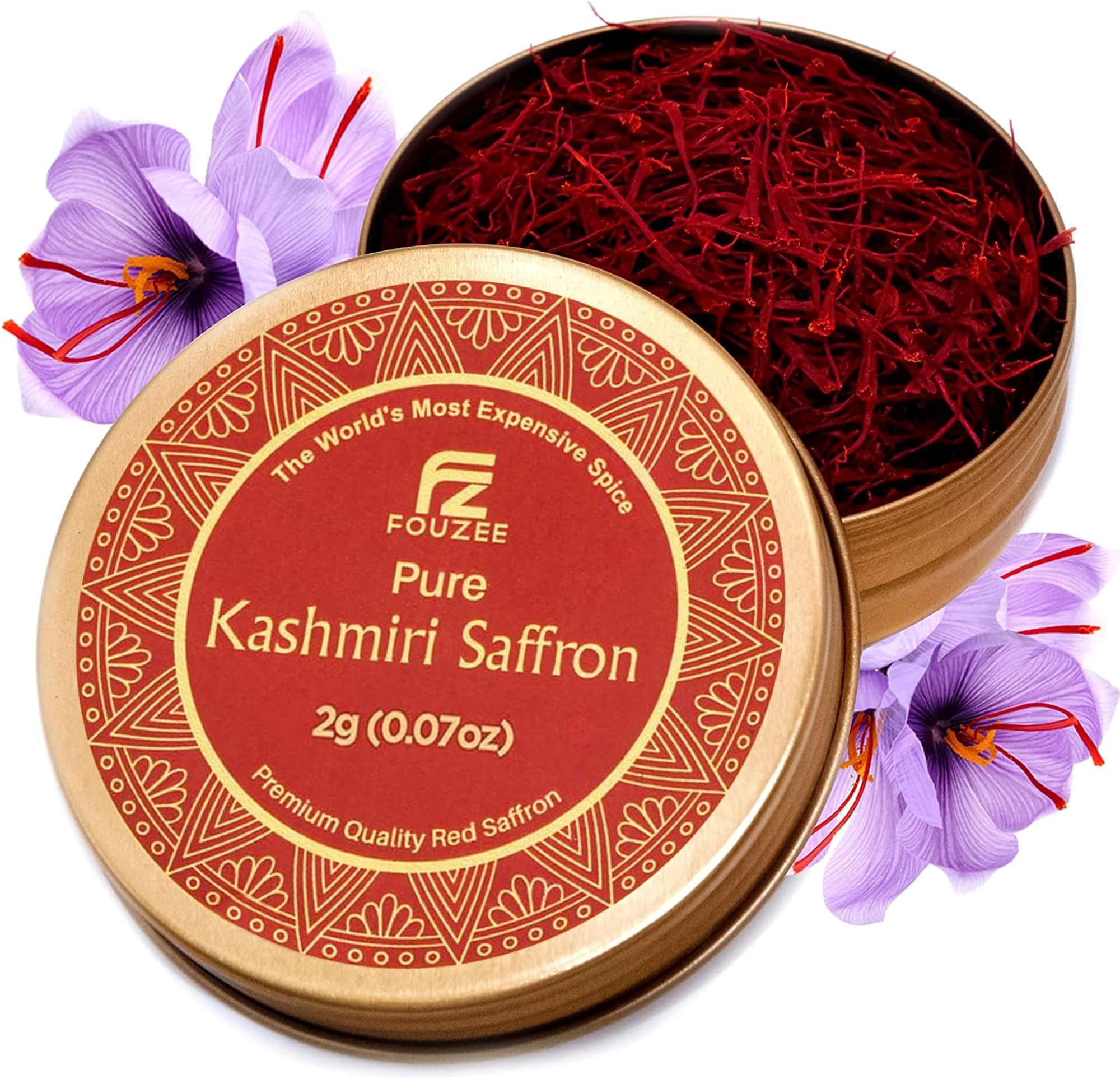 Pure Saffron Threads – (2.0 Gram Tin Pack) Handpicked Kashmiri Saffron, All-Red Tips with Strong Aroma & Rich Flavor, Ideal for Tea, Biryani, Paella, Rice, Desserts, Golden Milk & Risotto