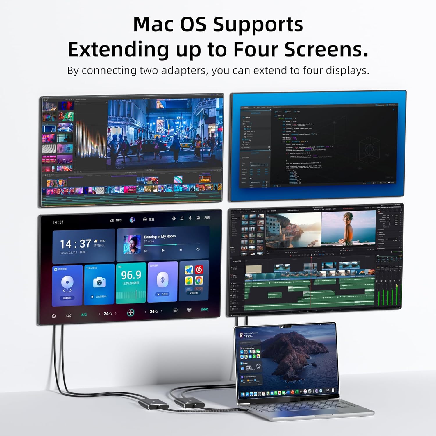 DisplayLink USB/USB-C to Dual HDMI Adapter 4K@60Hz HDMI Splitter for M1/M2/M3 Mac,Supports Extended Mode, Multiple Monitor Compatible with Windows,Mac OS Driver Required