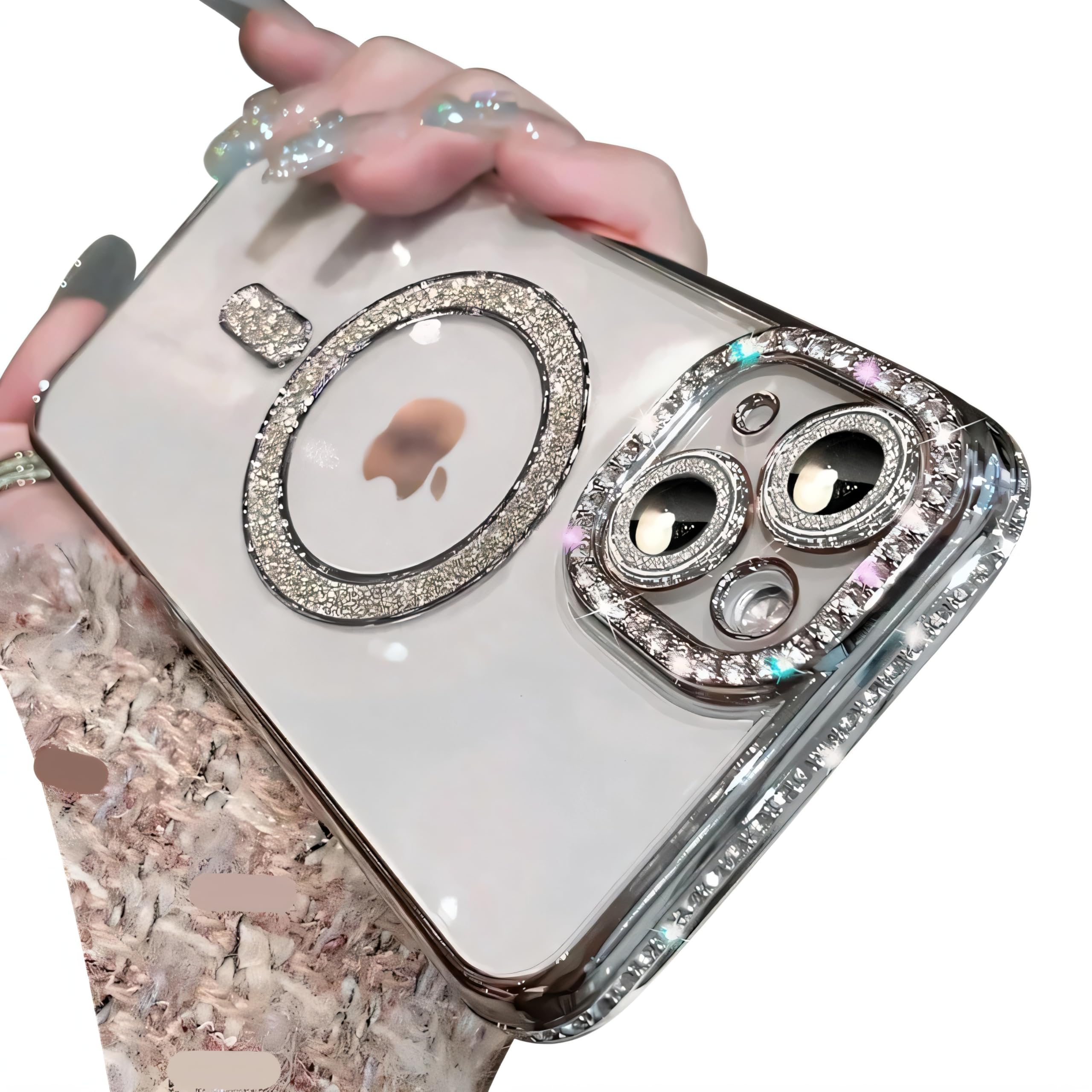Doulings Magnetic Glitter Diamond for iPhone 15 Case[Compatible with MagSafe] Sparkle Rhinestone Camera Lens Protector Plated,Crtstal Clear Slim