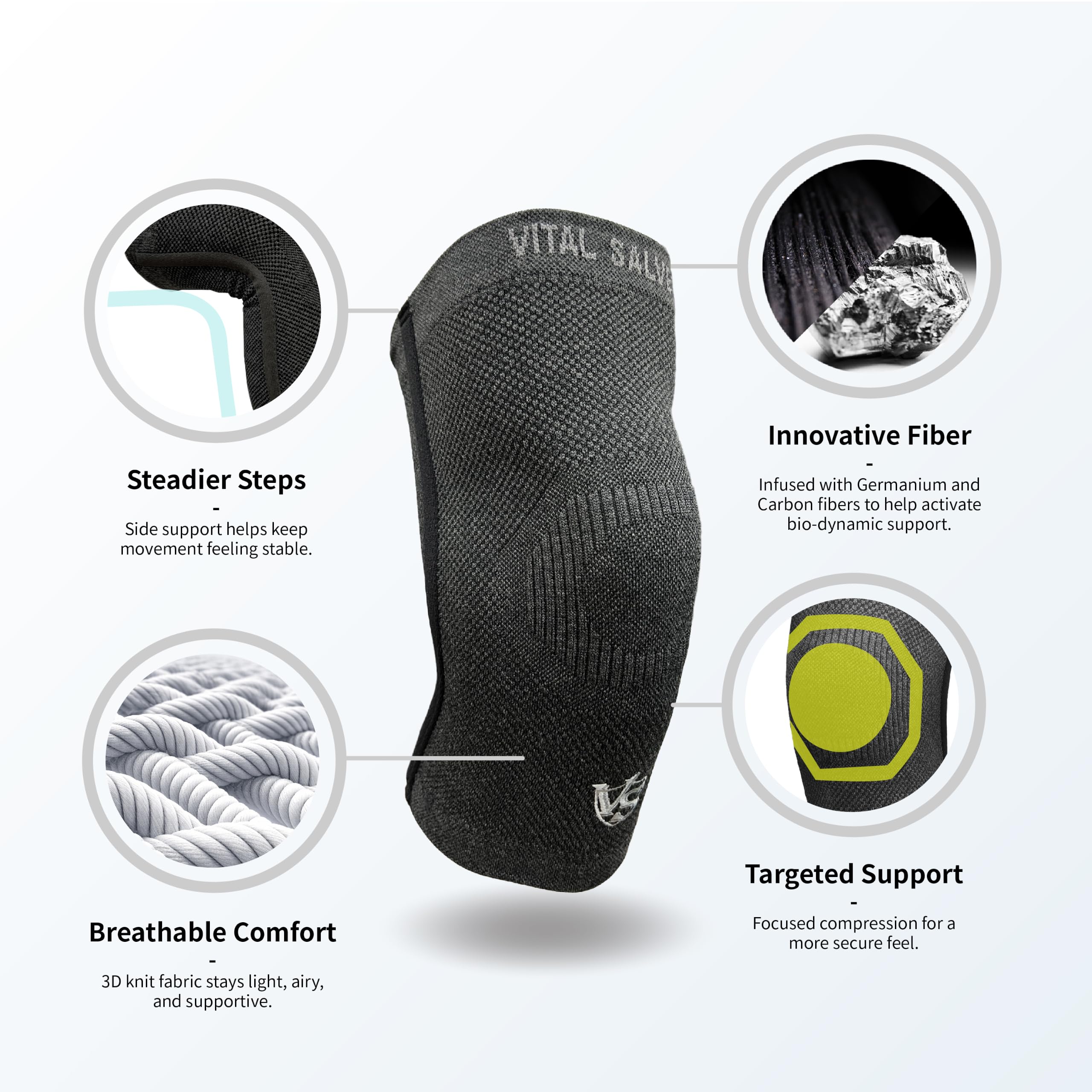 Vital - Rodillera de recuperación de compresión/soporte S-Support, alivio del dolor, protege las articulaciones, ideal para deportes y uso diario (1 par), Dark Grey-XL (1Pair), Dark Grey-XL (1Pair)