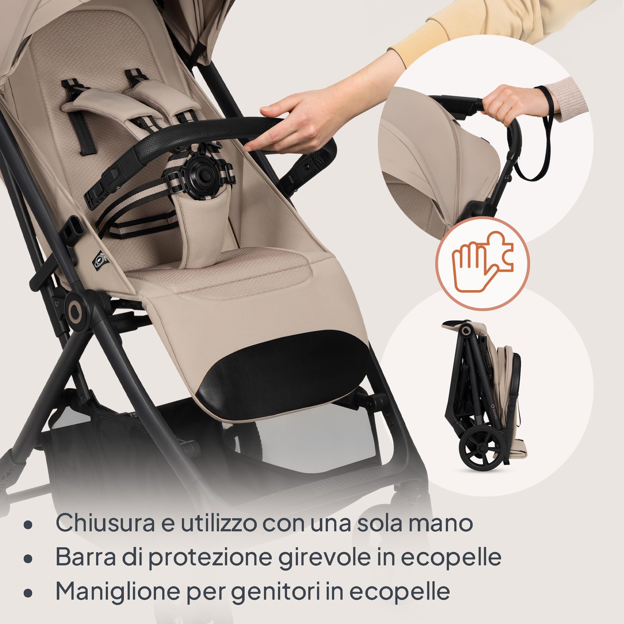 LIONELO Tansi Passeggino Leggero Compatto Pieghevole fino a 22 kg | Chiusura Automatica a Una Mano, Ruote GravelTech Ammortizzate, Schienale Reclinabile, Cappottina Ventilata, Dri-Seat