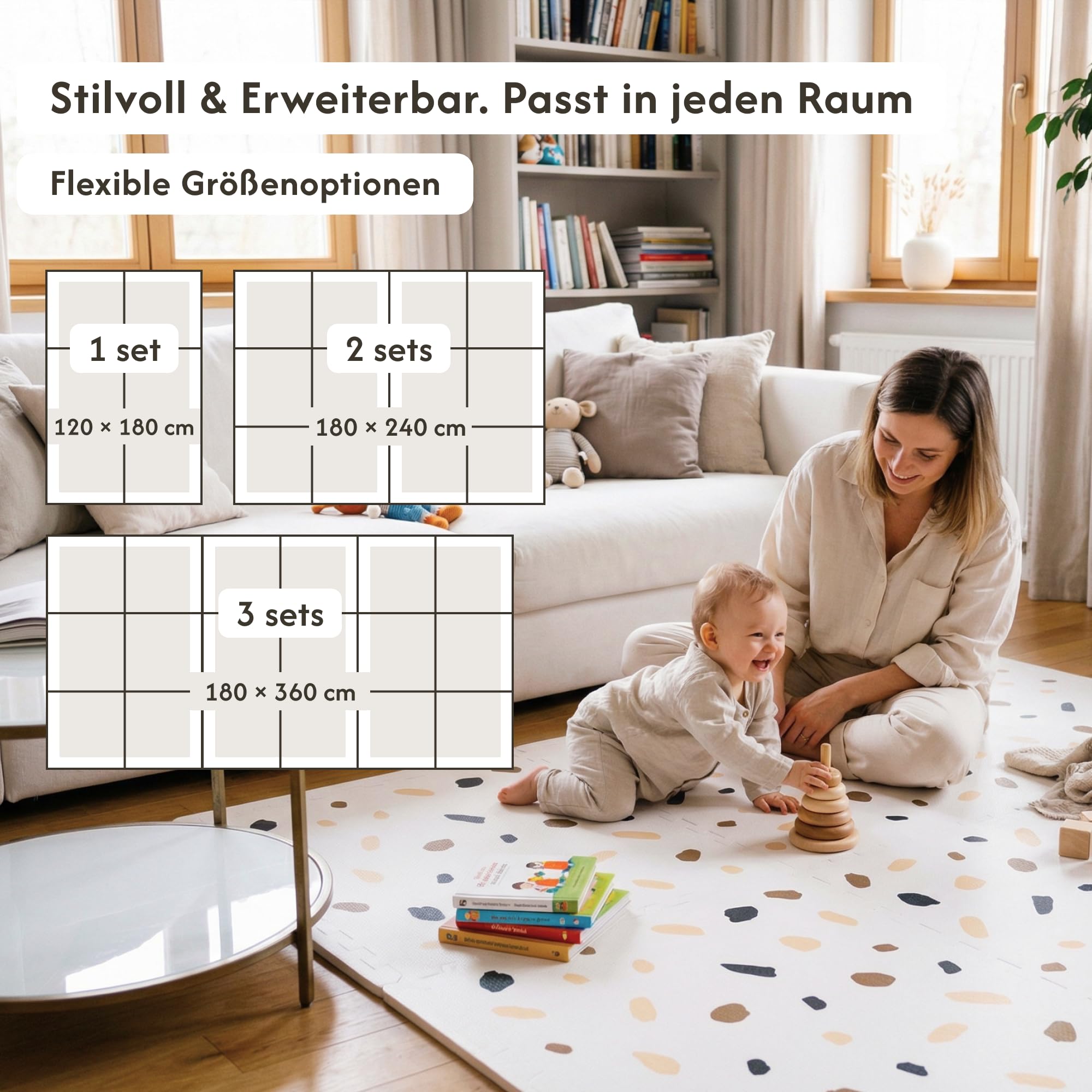 Hakuna Matte Stylische Puzzlematte Baby 180 x 120 cm Konfetti | 6 XXL-Platten à 60x60cm – 20% dickere, weichere Puzzlematte für Kinder–schadstofffreie, Pflegeleichte Baby Krabbelmatte